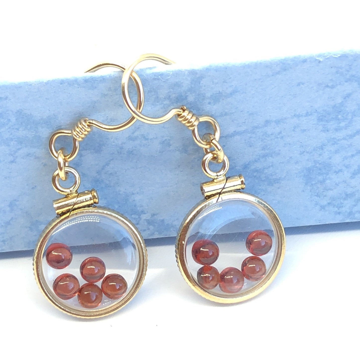 Handmade Red Garnet Shaker Locket Earrings 14k gold filled w/ 2.2 CTW natural gems, January birthstone, Customize a pair for Mom? ask me :)