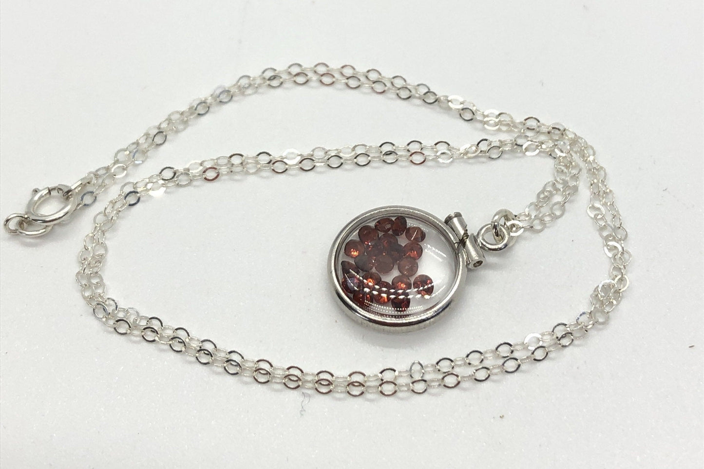 Handmade garnet/sterling silver shaker locket with 0.85 TCW of beautiful genuine gems January birthstone, dainty, Make one for MOM?ask me