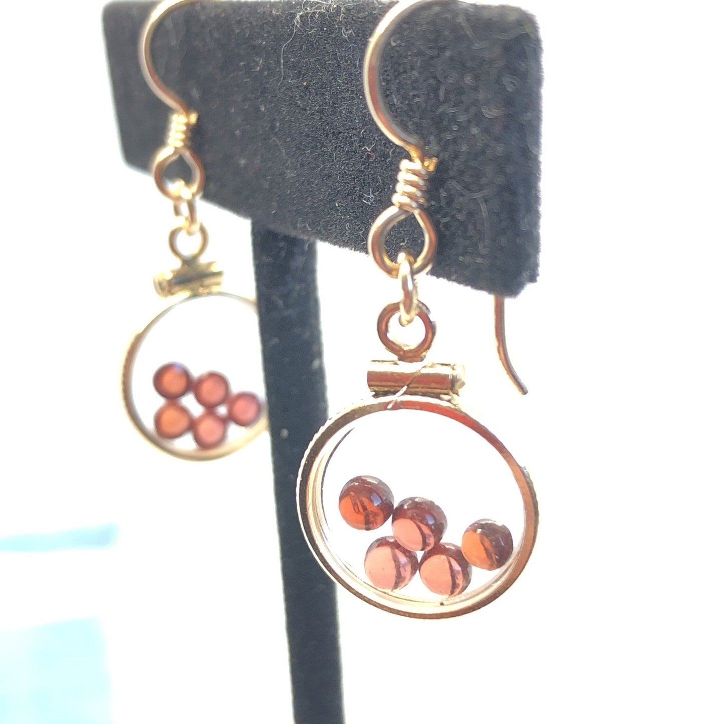 Handmade Red Garnet Shaker Locket Earrings 14k gold filled w/ 2.2 CTW natural gems, January birthstone, Customize a pair for Mom? ask me :)