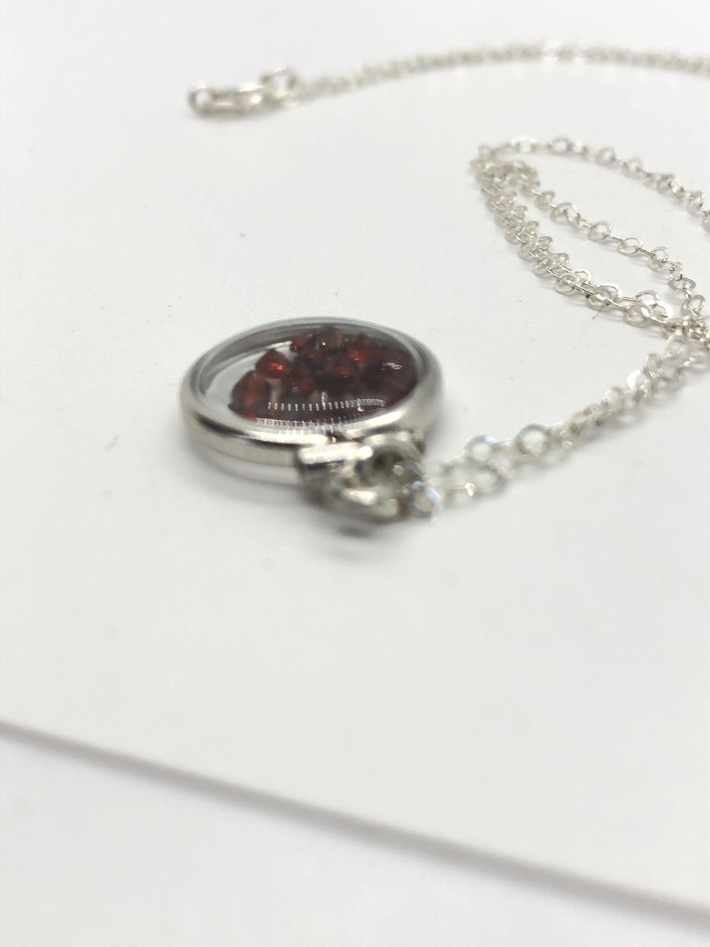 Handmade garnet/sterling silver shaker locket with 0.85 TCW of beautiful genuine gems January birthstone, dainty, Make one for MOM?ask me