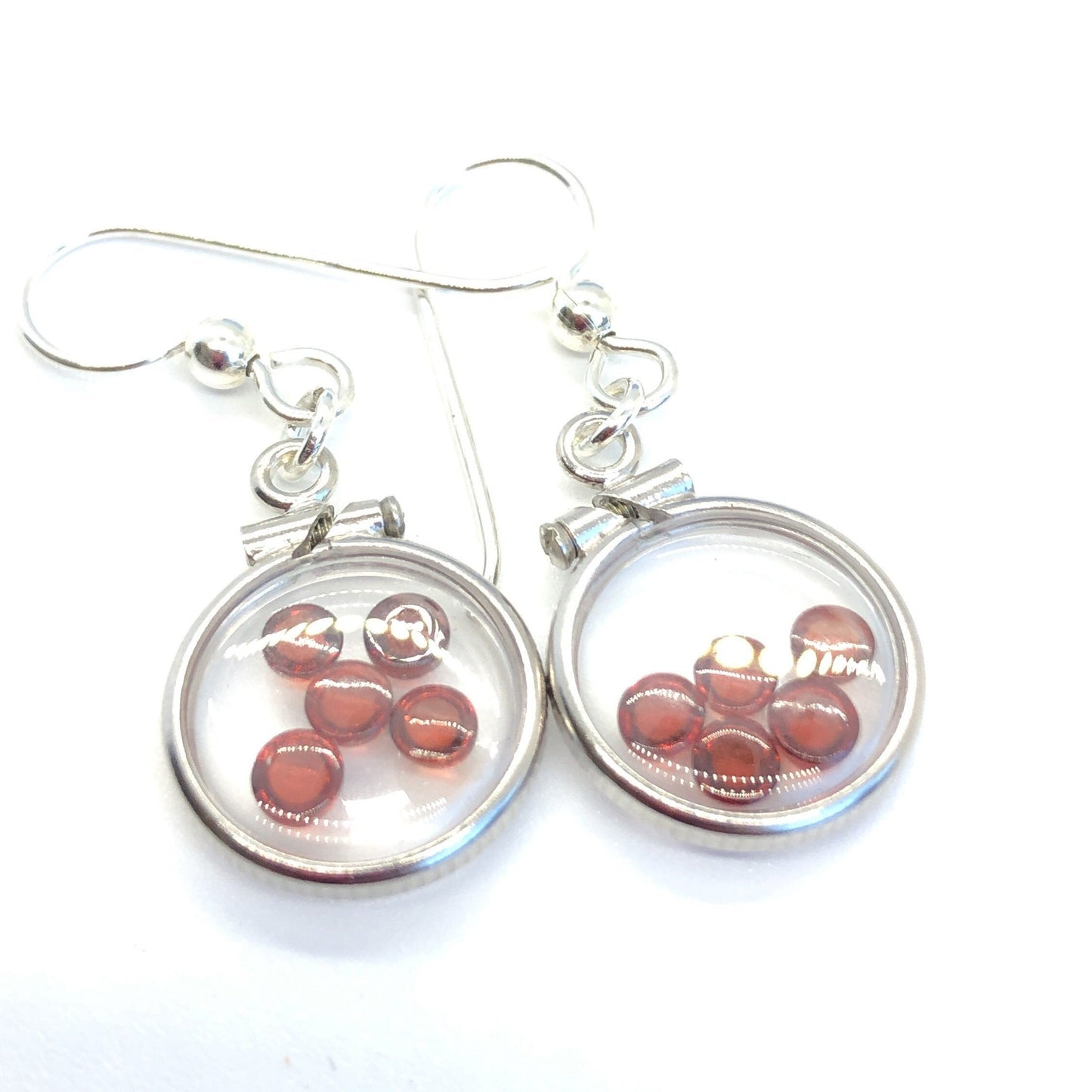 Handmade Red Garnet Sterling Silver shaker locket earrings, 2.2 CTW of beautiful genuine gems, January birthstone Make some for Mom? Ask me