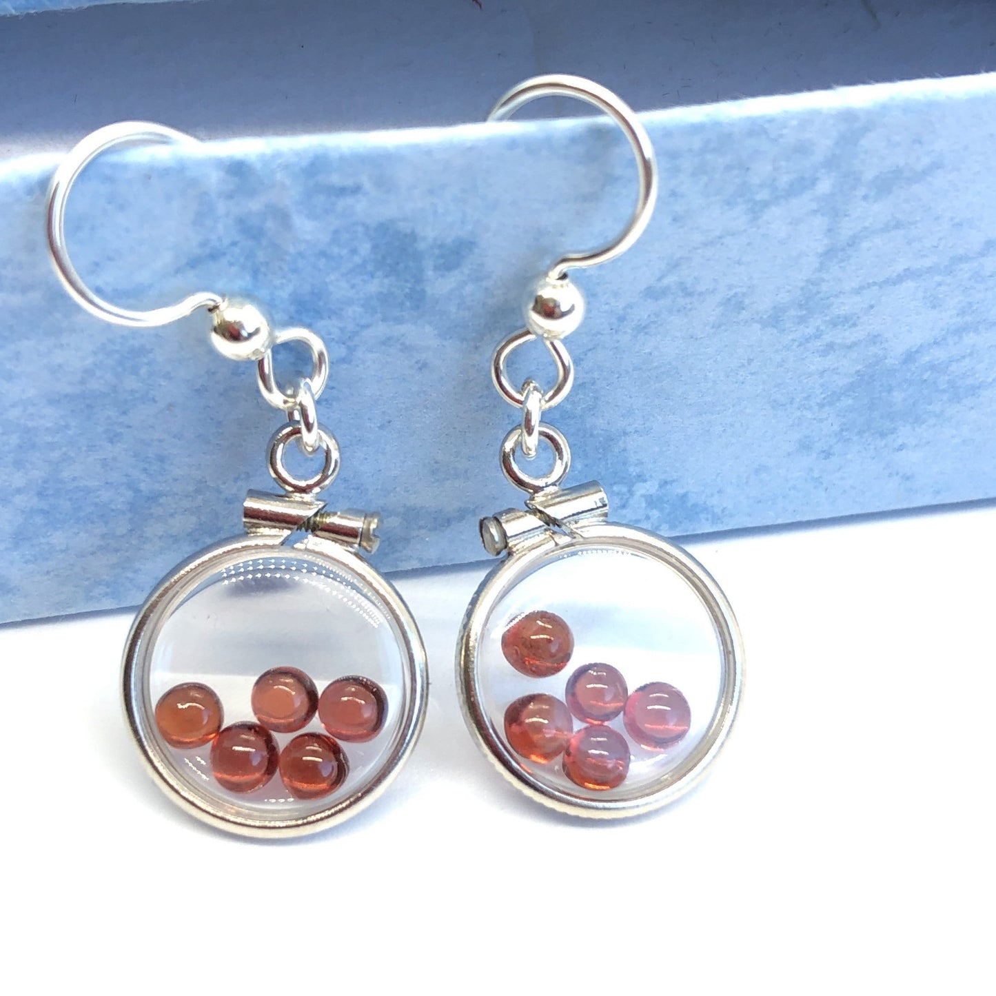 Handmade Red Garnet Sterling Silver shaker locket earrings, 2.2 CTW of beautiful genuine gems, January birthstone Make some for Mom? Ask me