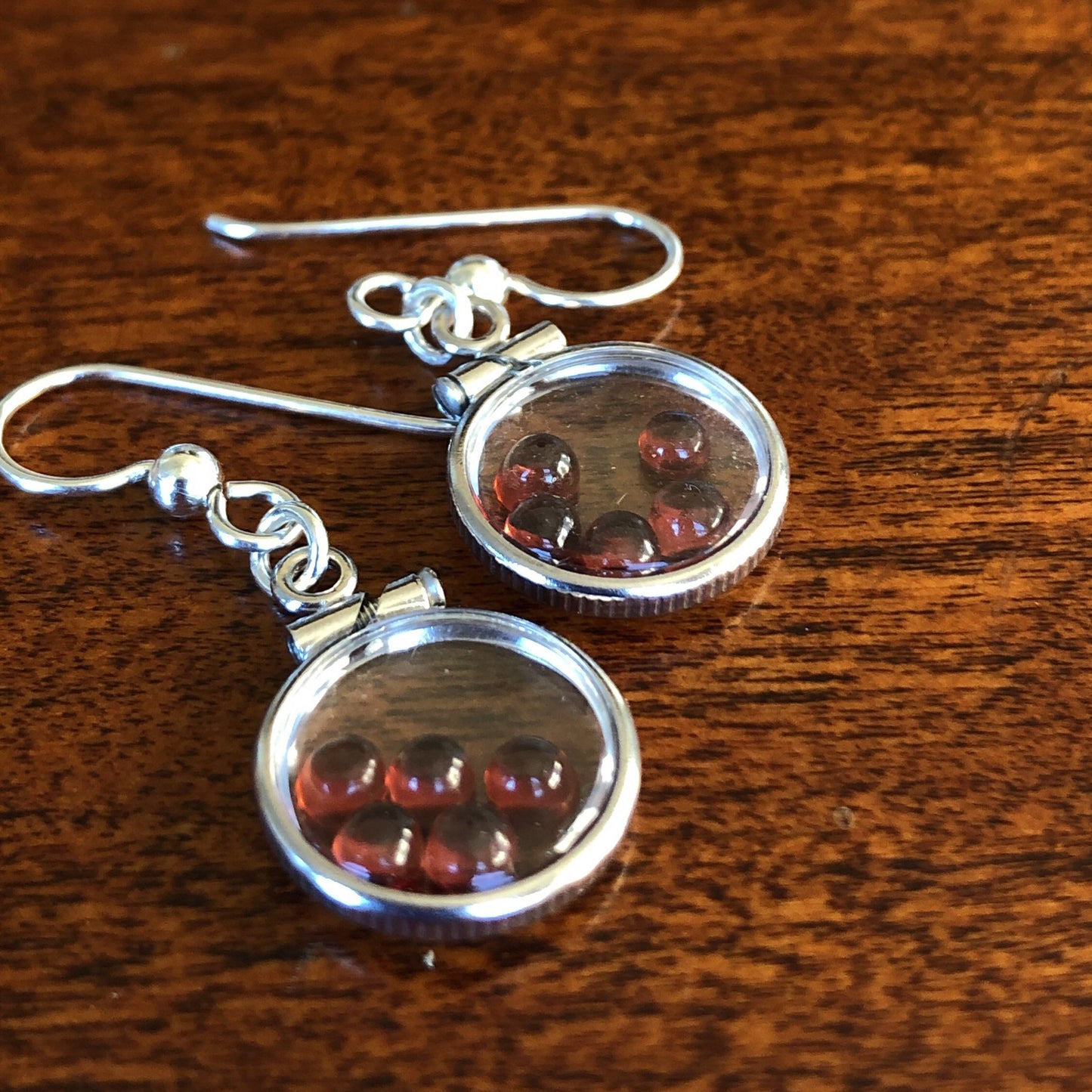 Handmade Red Garnet Sterling Silver shaker locket earrings, 2.2 CTW of beautiful genuine gems, January birthstone Make some for Mom? Ask me