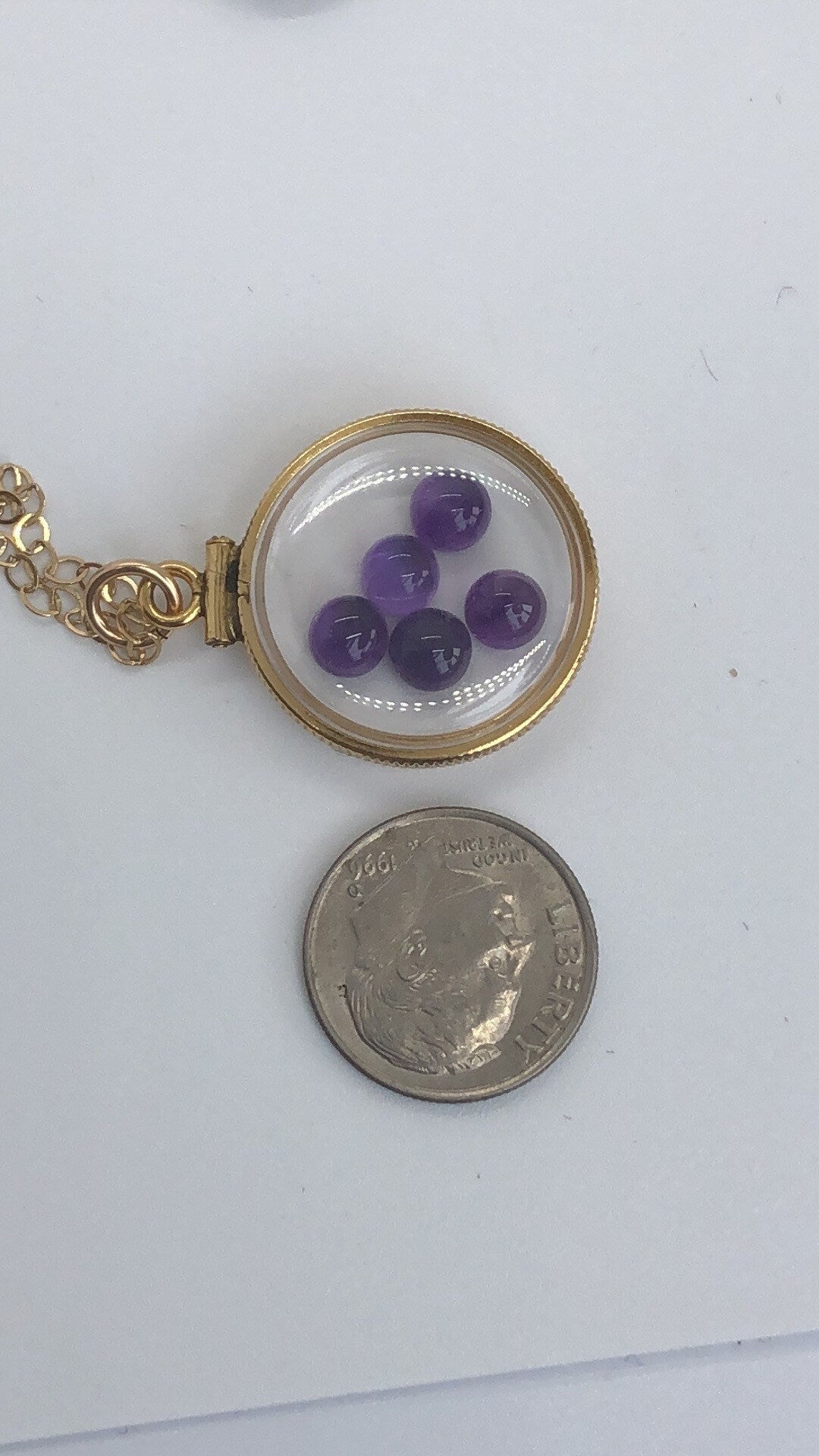 Vintage Amethyst Shaker Locket, gold filled with natural gems, handmade, new old stock 50 years old, customize one for Mother's Day just ask