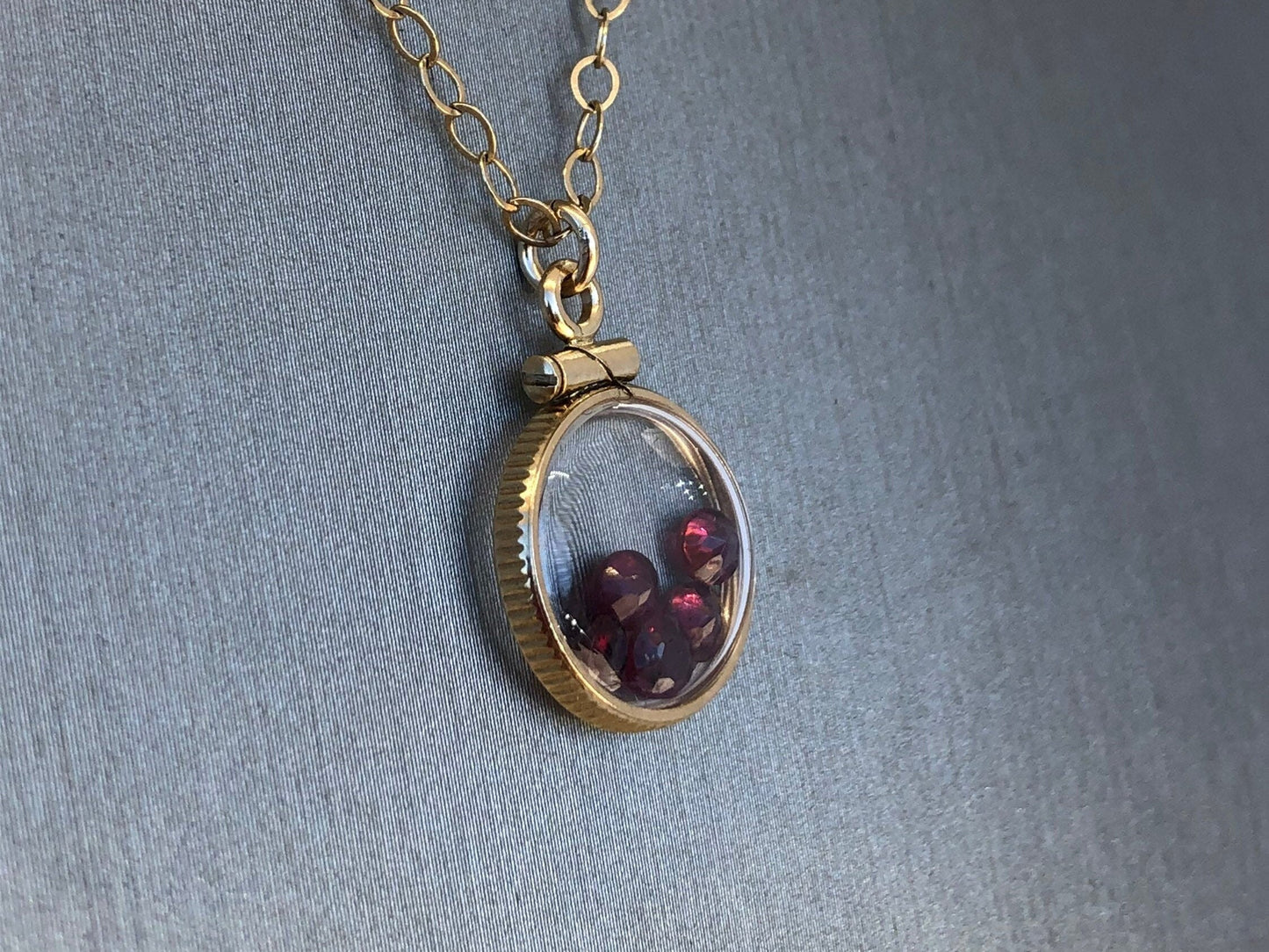 Dainty Handmade Garnet Shaker Locket ,14k gold filled w .91 CTW of gems, January birthstone Customize one for your Mother's Day? Just ask