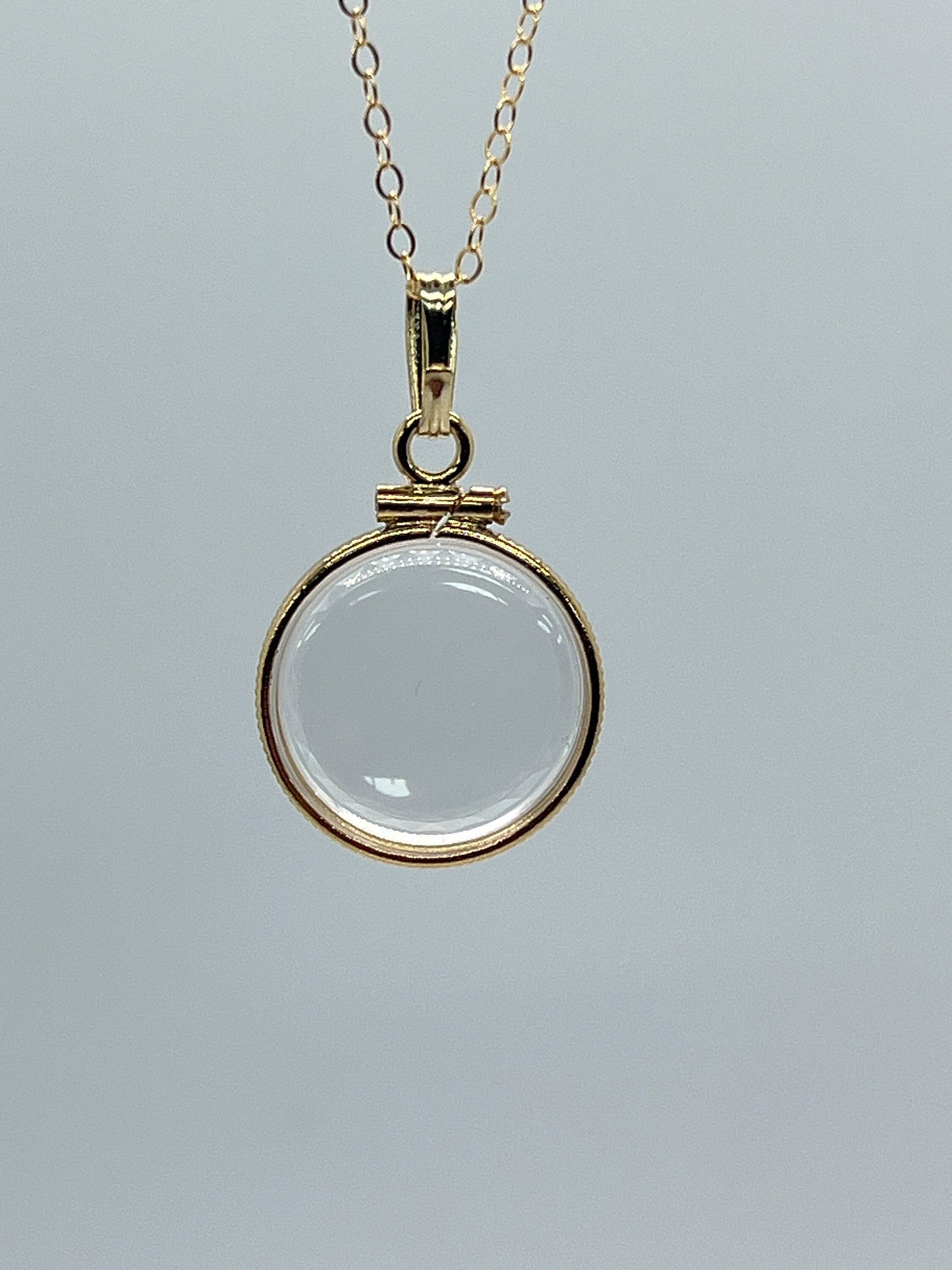 Solid 14k gold REVERSIBLE 16mm Empty Diamond Edge Handmade shaker Locket w/free SCREW DRIVER with chain, add your treasure. Custom create