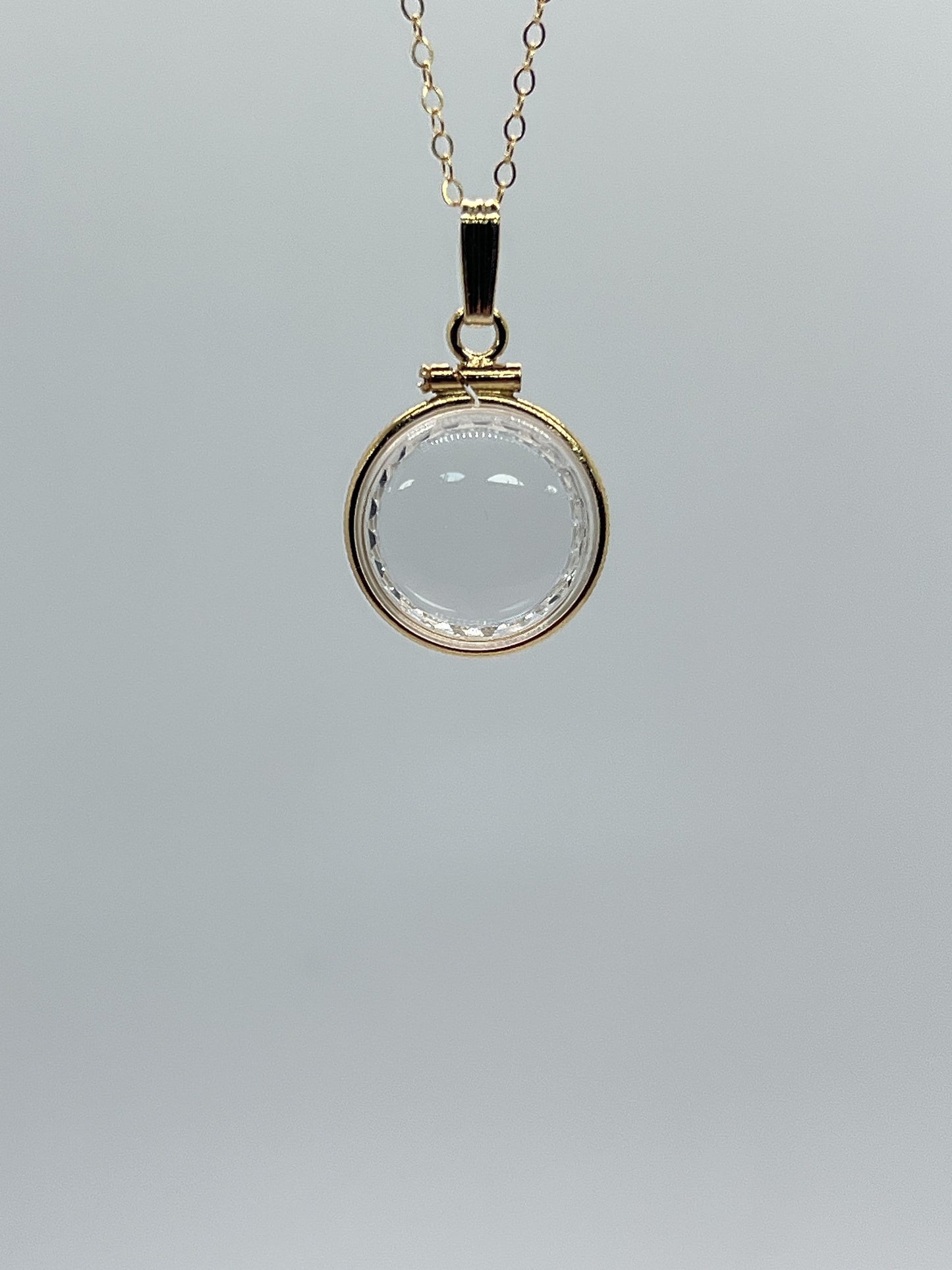 Solid 14k gold REVERSIBLE 16mm Empty Diamond Edge Handmade shaker Locket w/free SCREW DRIVER with chain, add your treasure. Custom create