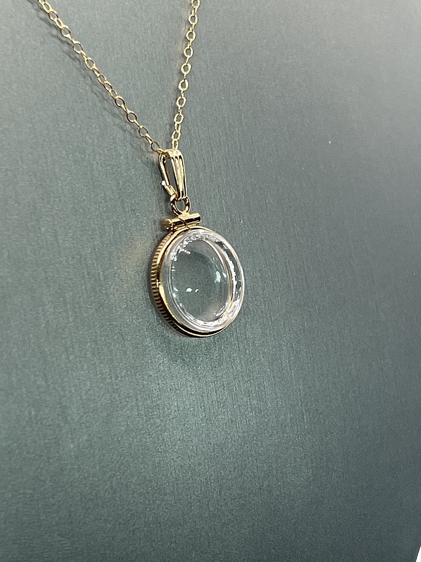 Solid 14k gold REVERSIBLE 16mm Empty Diamond Edge Handmade shaker Locket w/free SCREW DRIVER with chain, add your treasure. Custom create