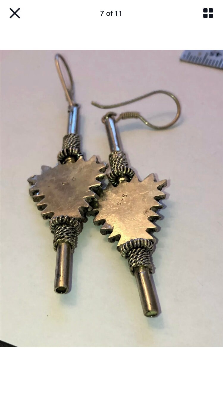 Large Handmade Sterling and Onyx Dangle Earrings Indonesia, Vintage old stock, Beautiful