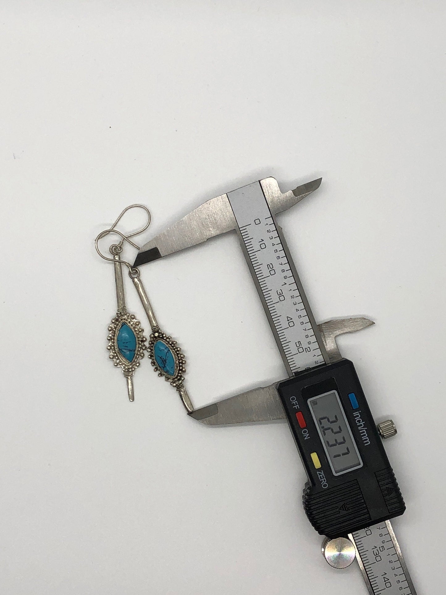 Large Handmade Sterling and Turquoise Dangle Earrings Indonesia, Vintage old stock, Beautiful