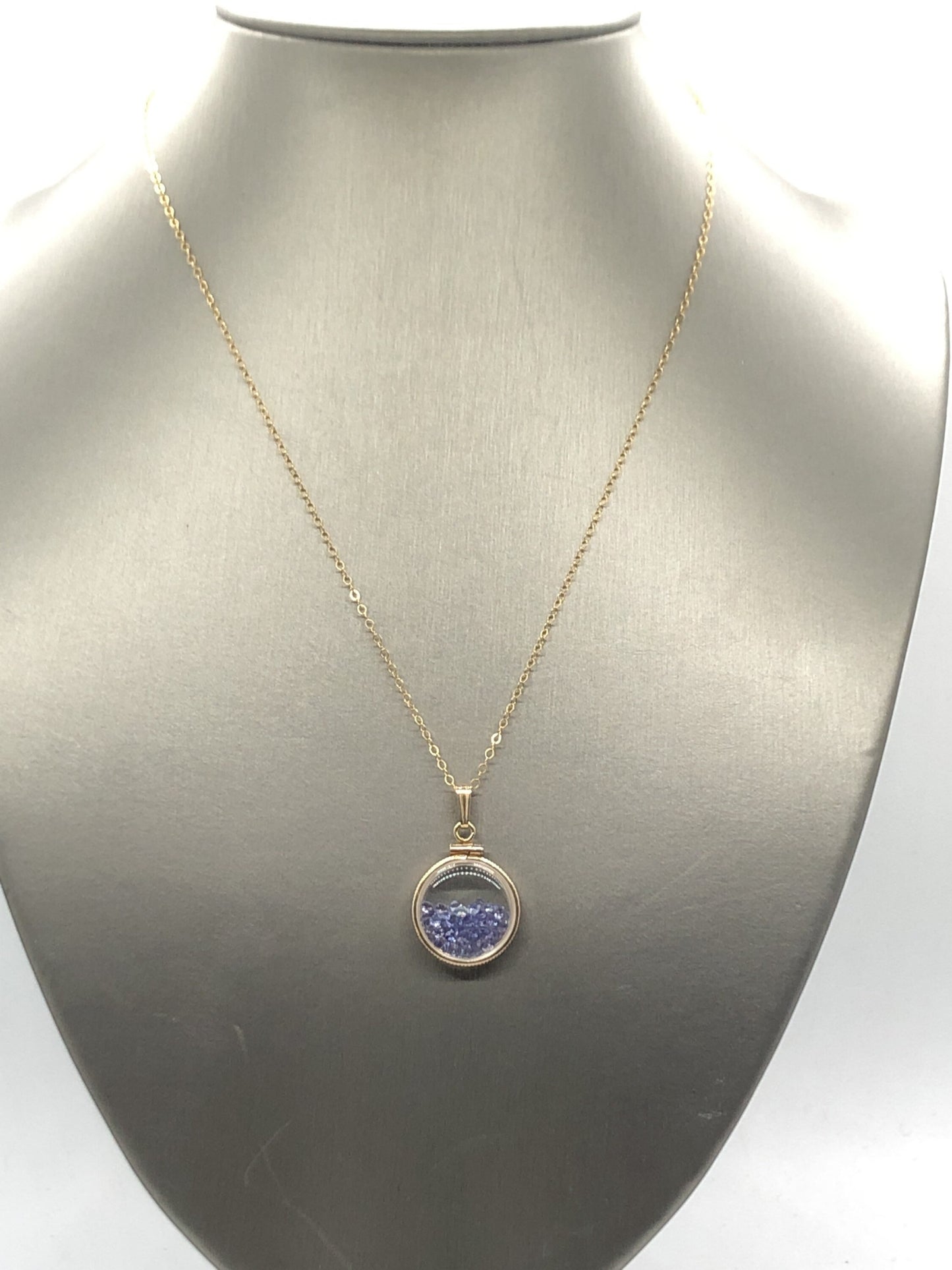 Handmade Dime Size Tanzanite Shaker Locket 14k GF with beautiful December Birthstone, you can custom create a locket ask me!