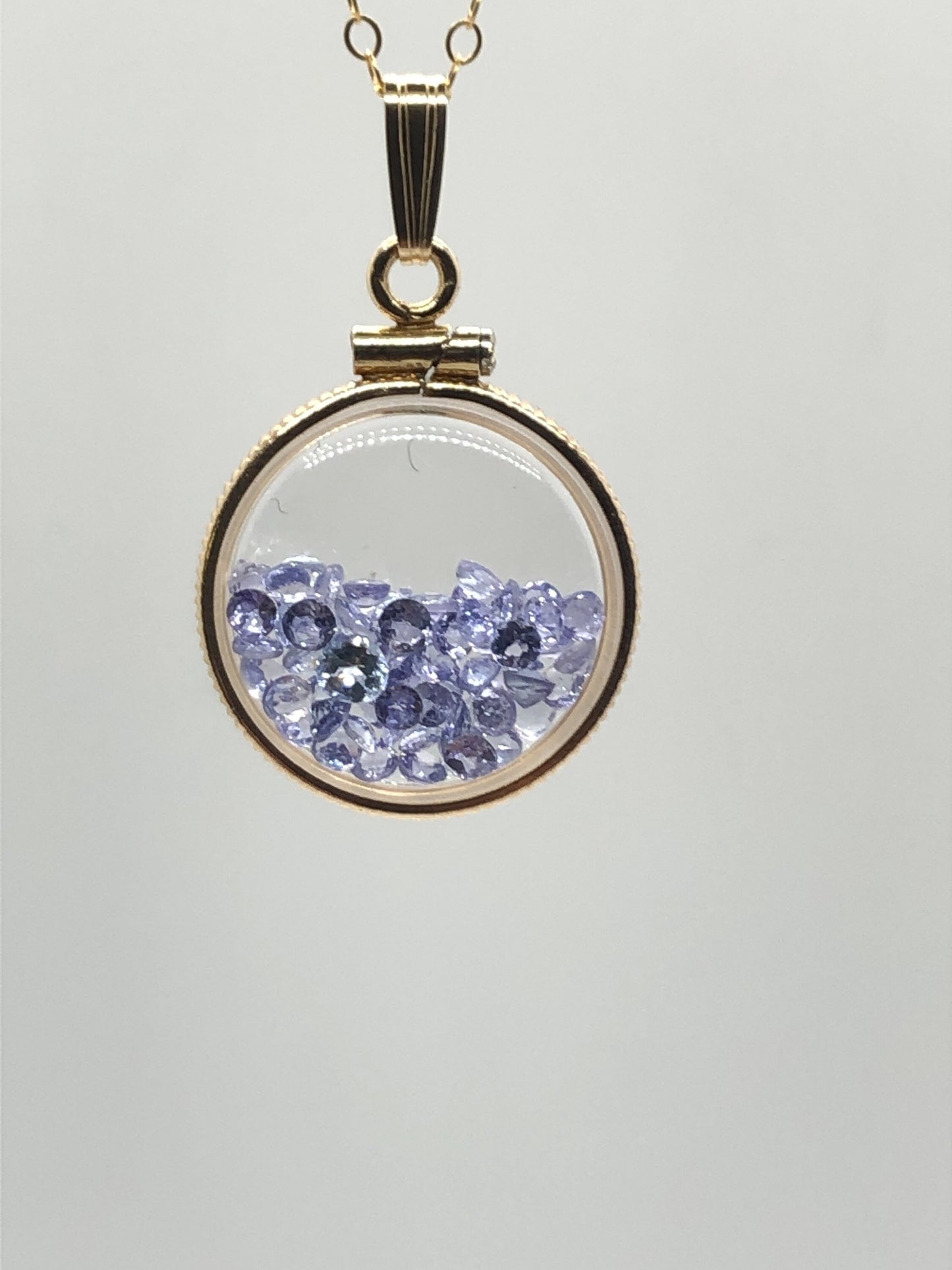 Handmade Dime Size Tanzanite Shaker Locket 14k GF with beautiful December Birthstone, you can custom create a locket ask me!