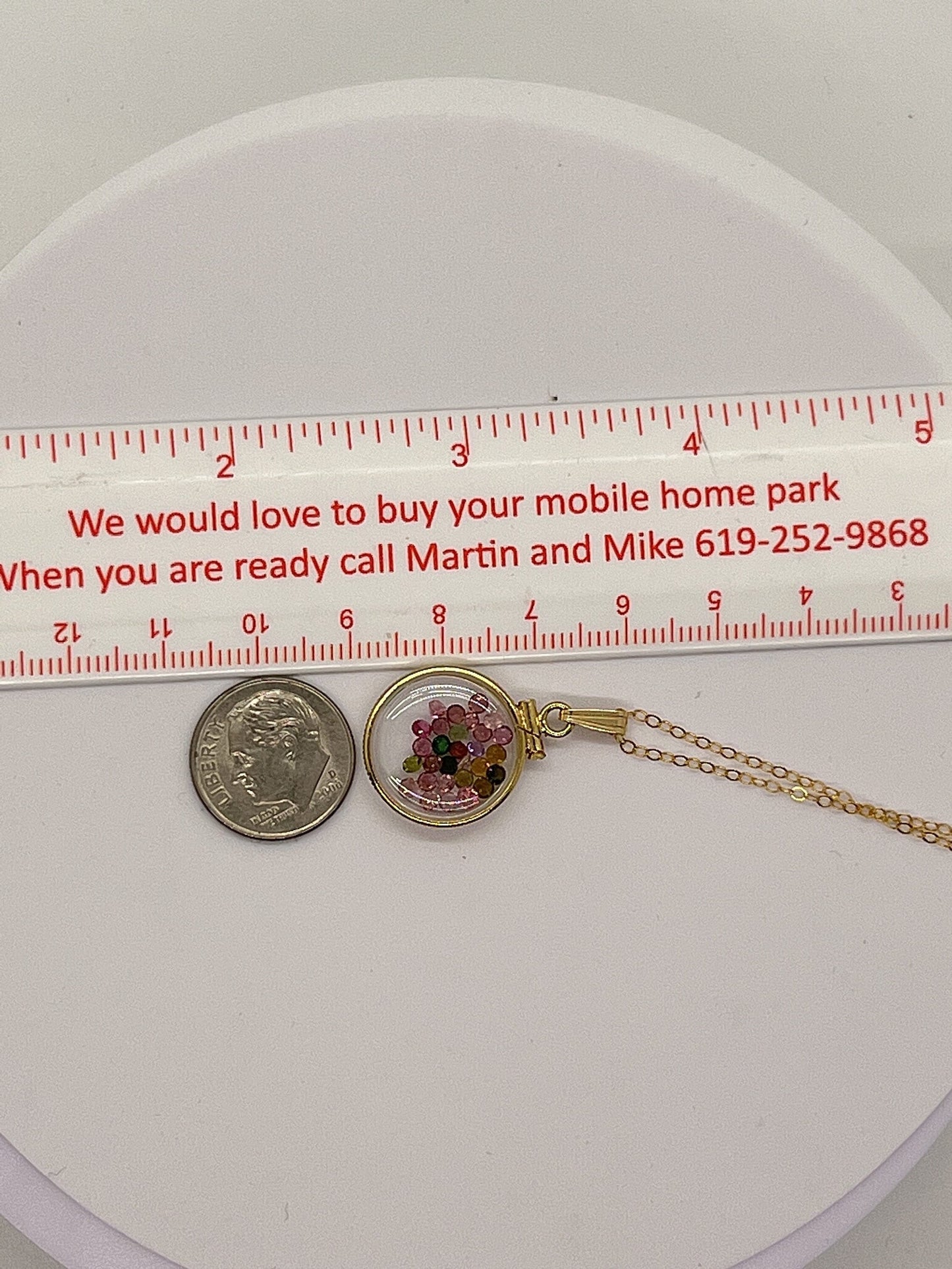 14k Solid Gold Handmade Dime size Peridot shaker locket, 1.75 TCW, August birthstone.