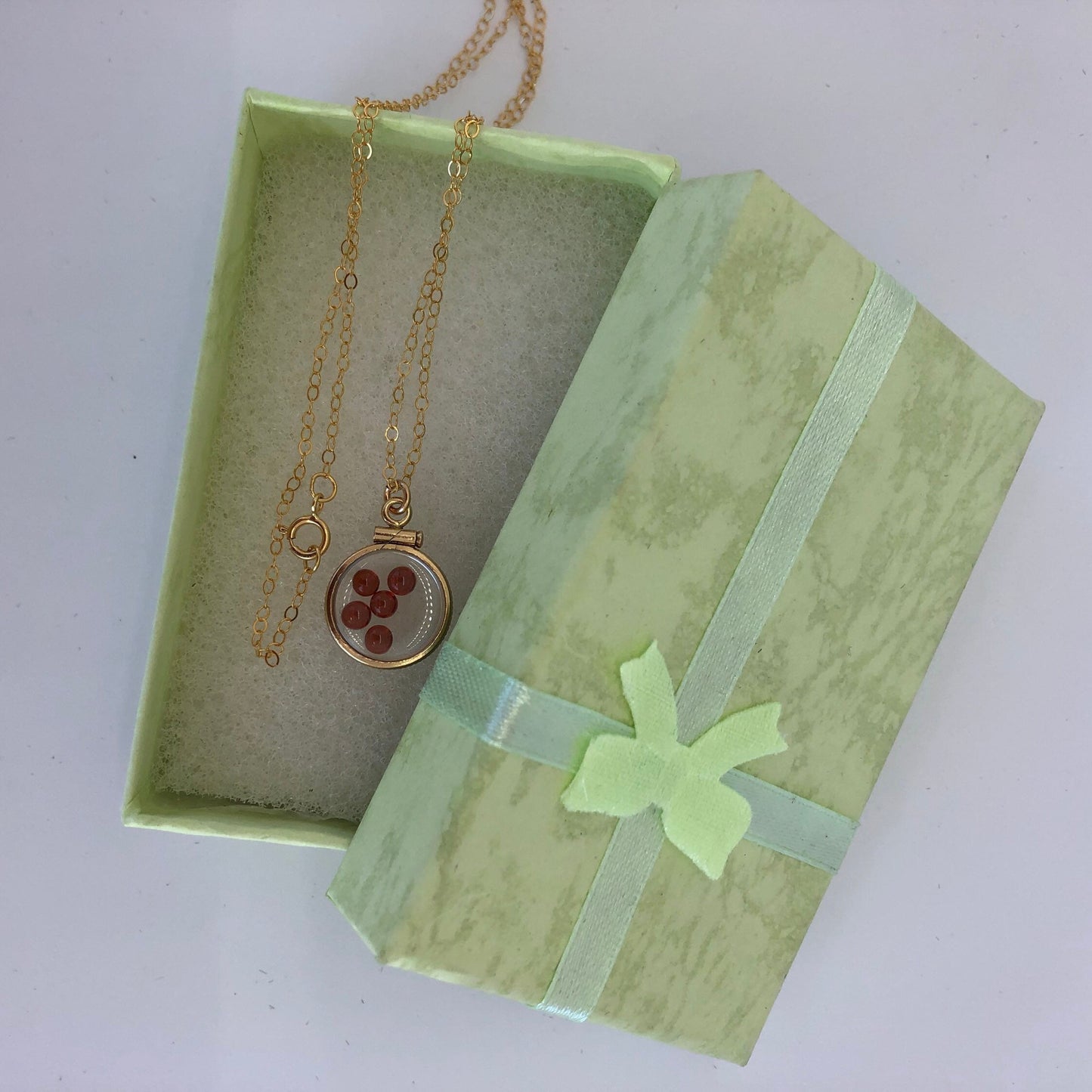 Dainty Handmade garnet shaker locket, 14k gold filled w/ 1.1 TCW of genuine gems, January birthstone, with chain
