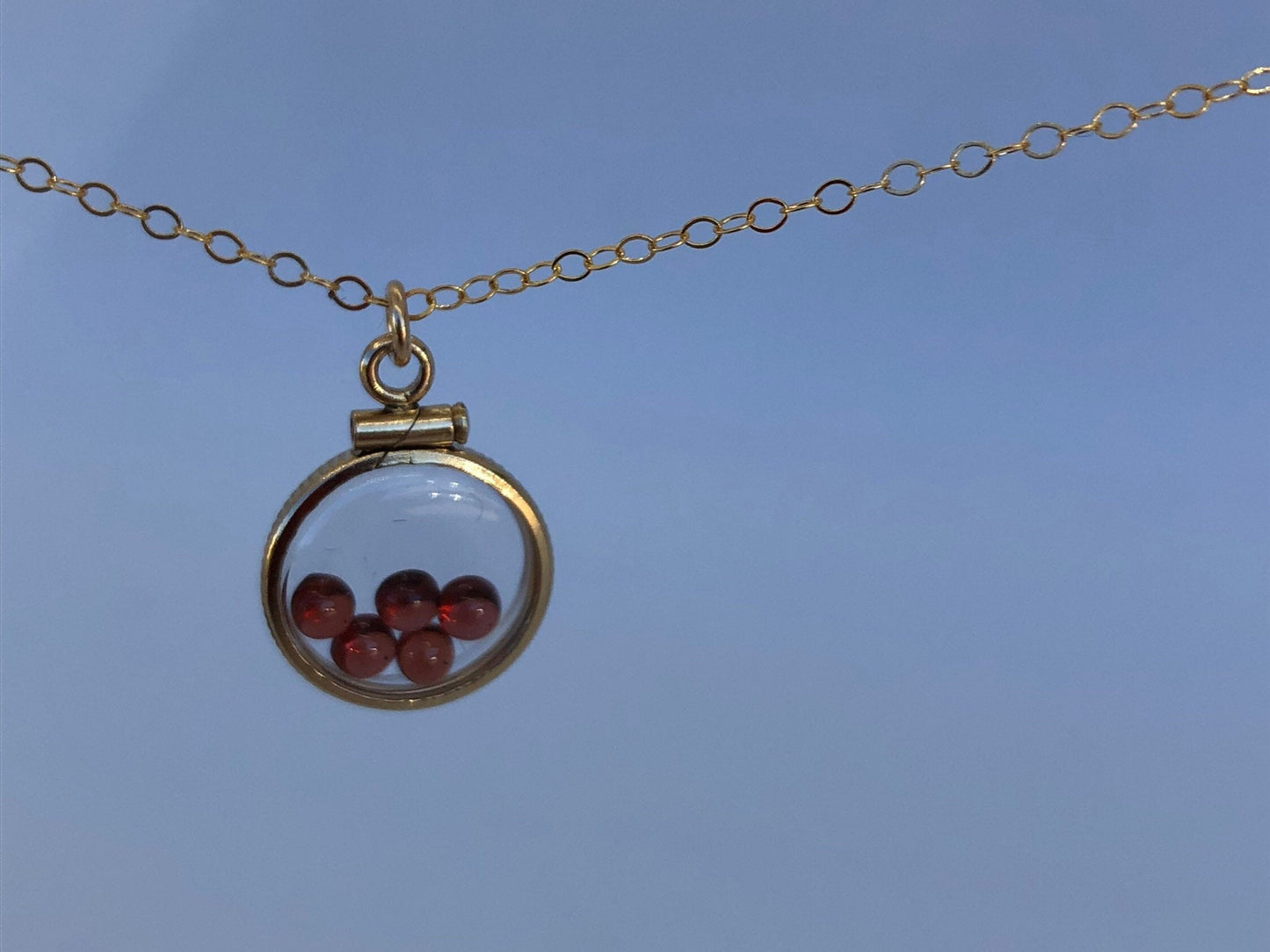 Dainty Handmade garnet shaker locket, 14k gold filled w/ 1.1 TCW of genuine gems, January birthstone, with chain