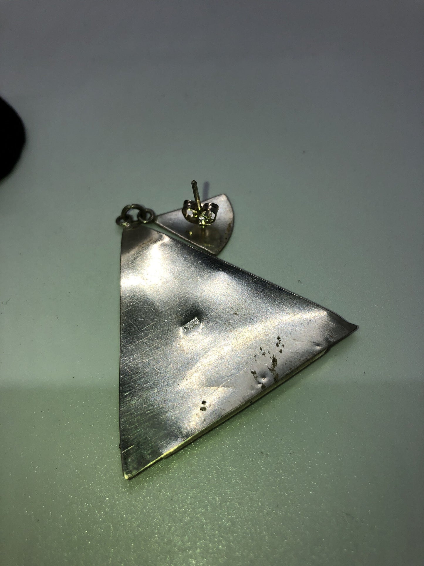 Large Mother of pearl & onyx Vintage Handmade Sterling Silver Earrings Indonesia, Vintage old stock