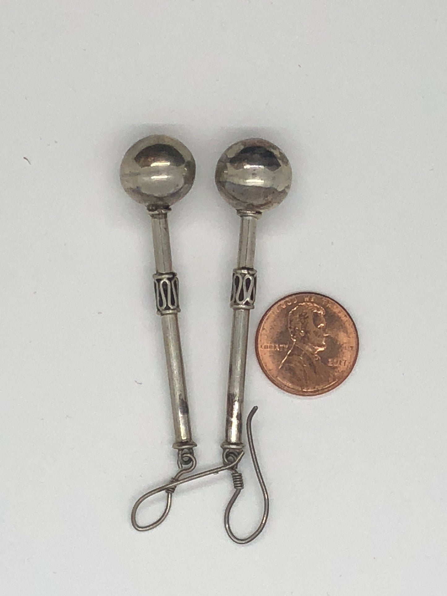 Hand made Indonesian Large Vintage Sterling Silver Earrings new old stock, Hammers