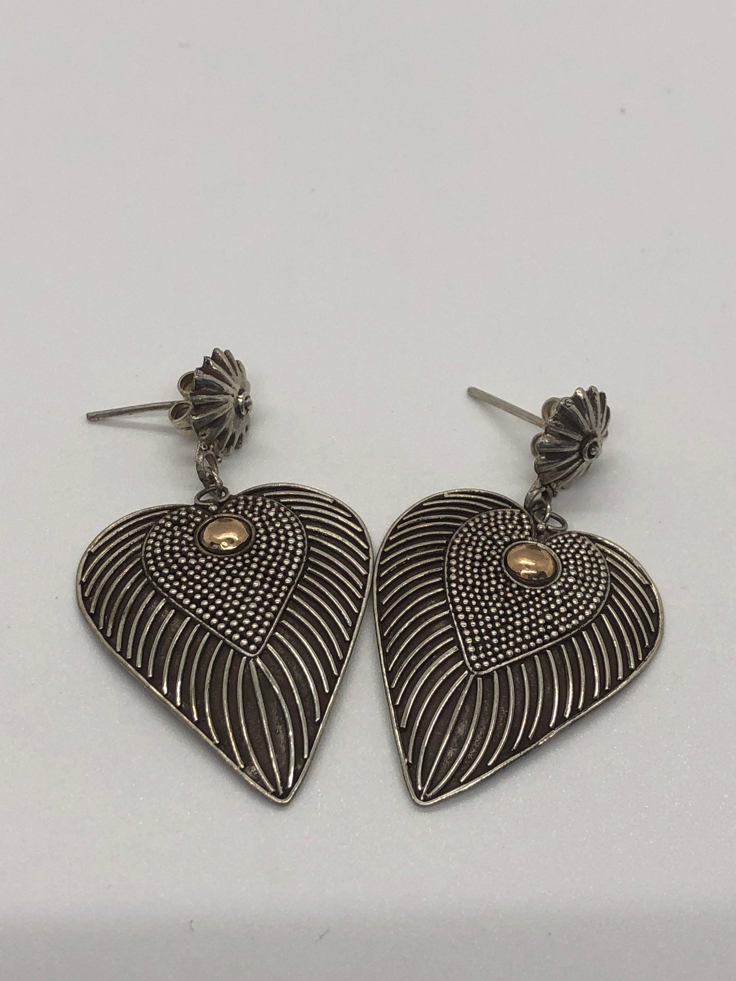 Vintage Handmade Sterling Silver and Gold Wash Earrings Indonesia, Vintage old stock, Beautiful