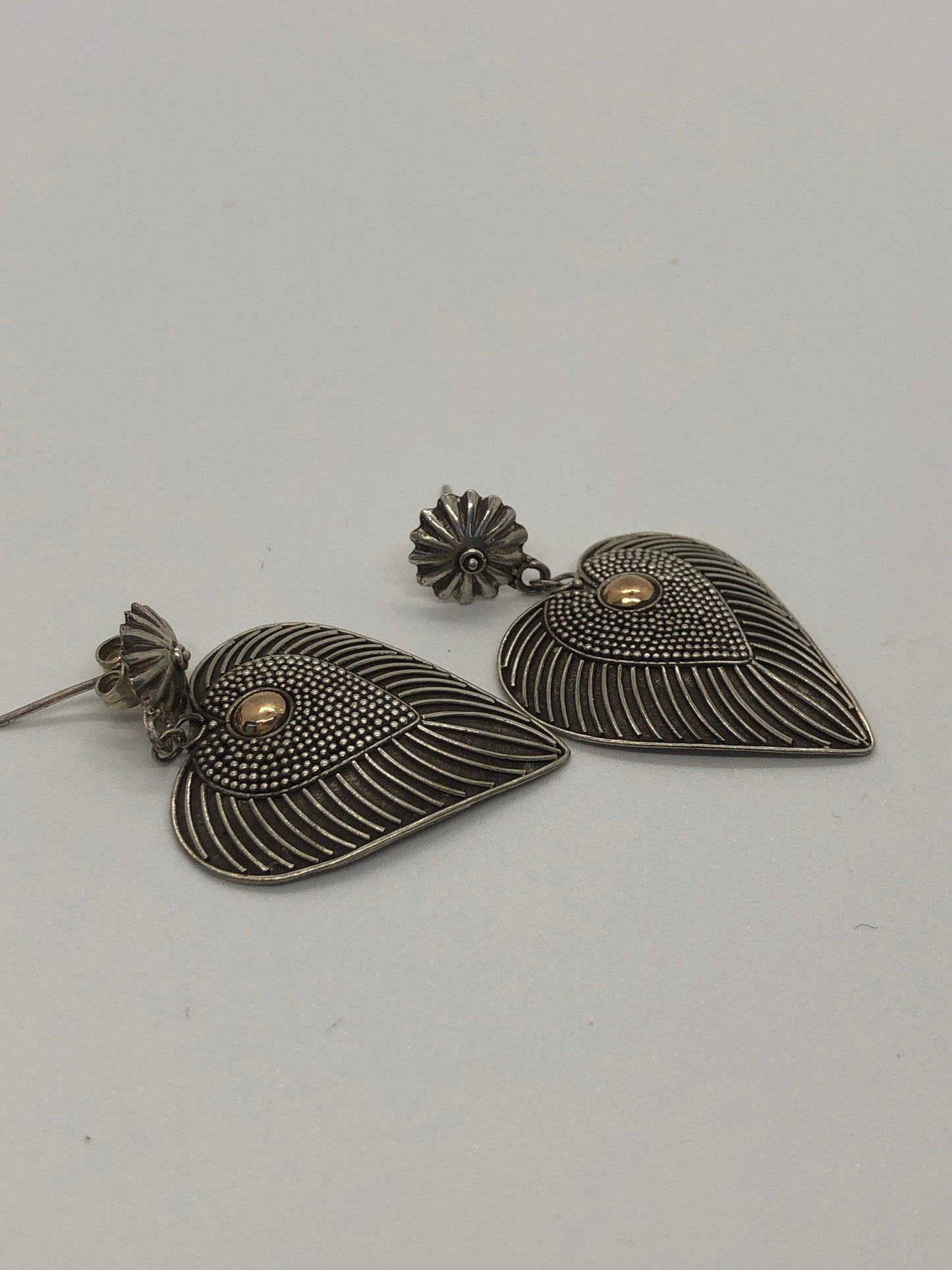 Vintage Handmade Sterling Silver and Gold Wash Earrings Indonesia, Vintage old stock, Beautiful