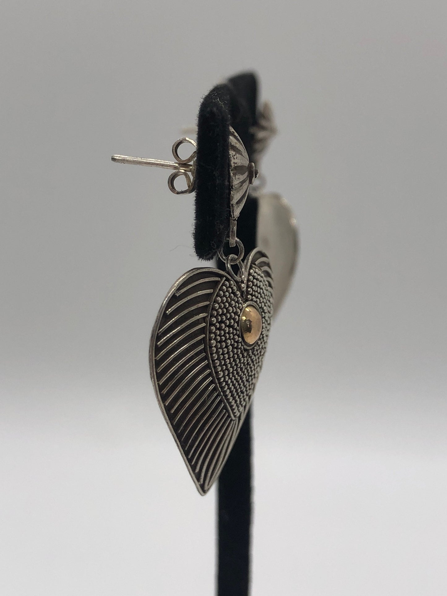 Vintage Handmade Sterling Silver and Gold Wash Earrings Indonesia, Vintage old stock, Beautiful