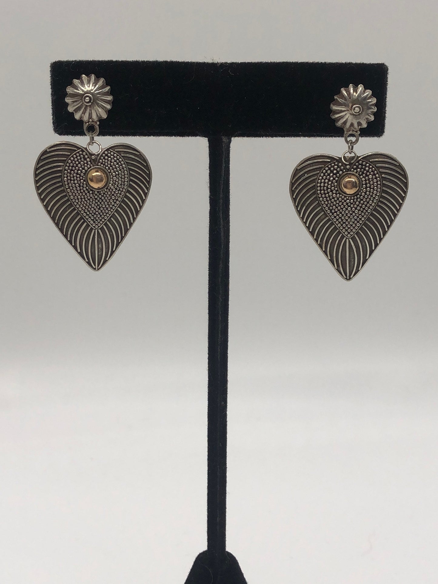 Vintage Handmade Sterling Silver and Gold Wash Earrings Indonesia, Vintage old stock, Beautiful