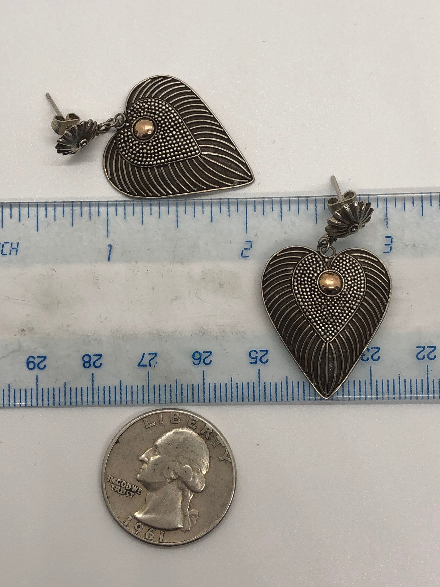 Vintage Handmade Sterling Silver and Gold Wash Earrings Indonesia, Vintage old stock, Beautiful