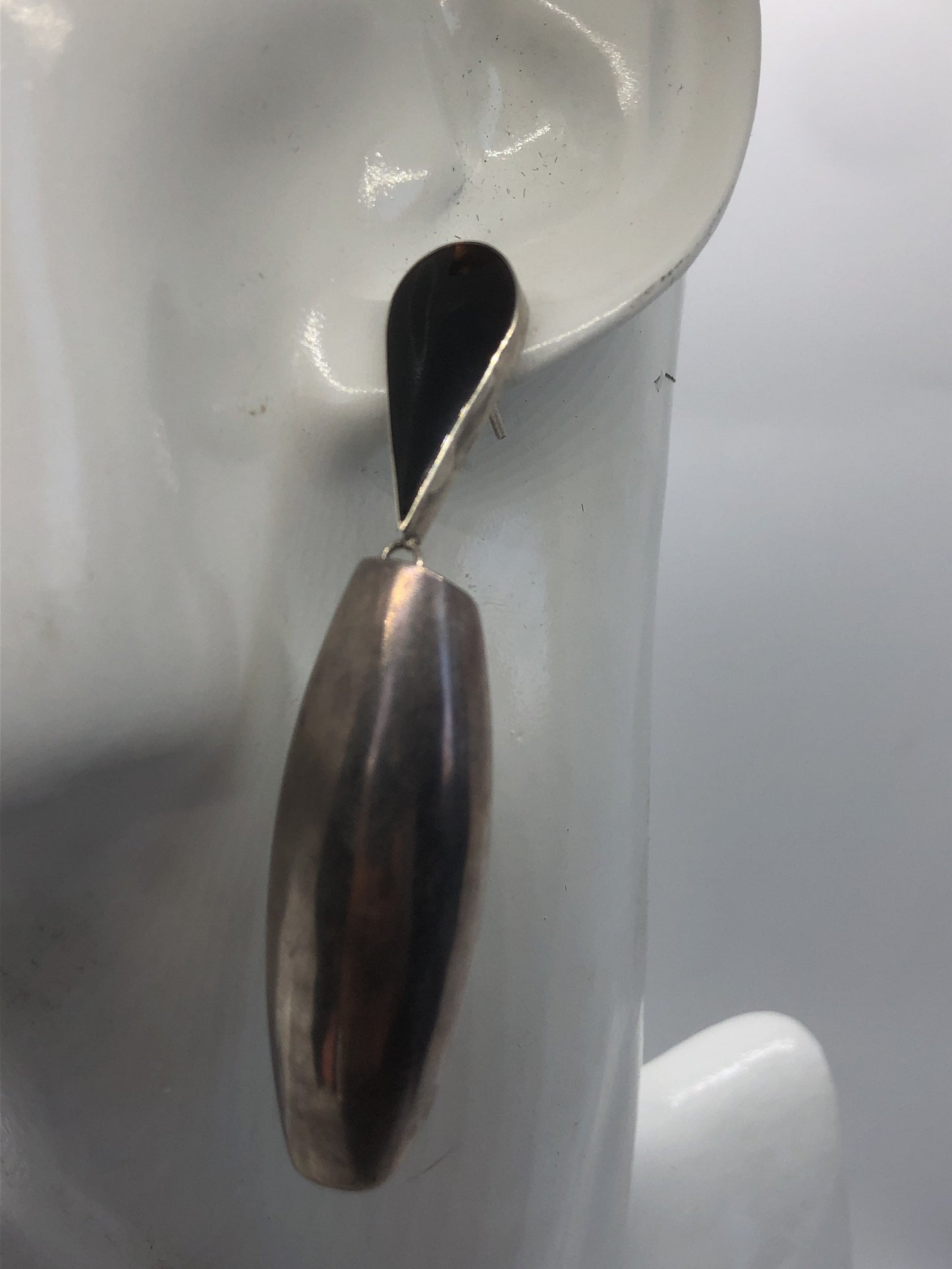 Handmade Sterling and Onyx Dangle Earrings Indonesia, Vintage new old stock, Beautiful huge ethnic