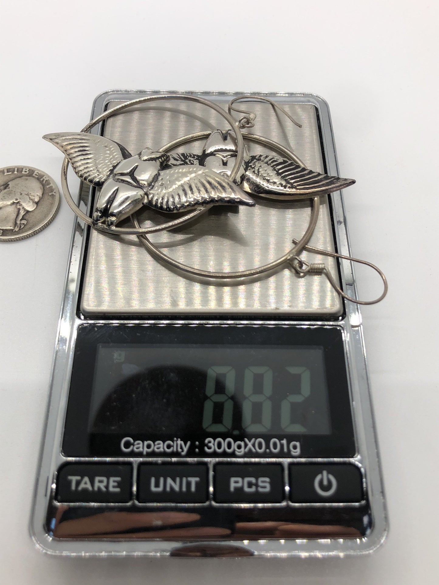 Large Owl hoop Handmade Sterling Silver Earrings Indonesia, Vintage old stock, Beautiful and massive