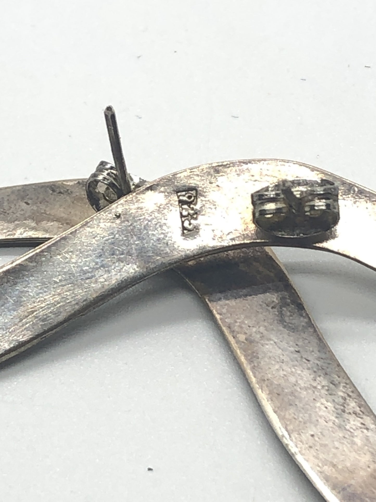 Large Sterling Silver boomerang shape earrings new vintage old stock, Indonesia Post back