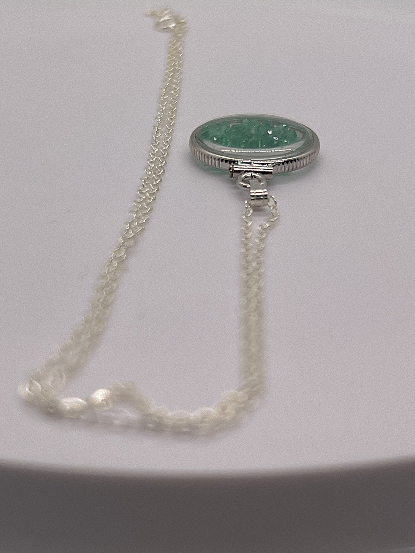 Handmade Dime Size Sterling Silver Emerald Shaker Locket Lucite View Locket, Necklace, Beautiful May Birthstone. 2.0 TCW