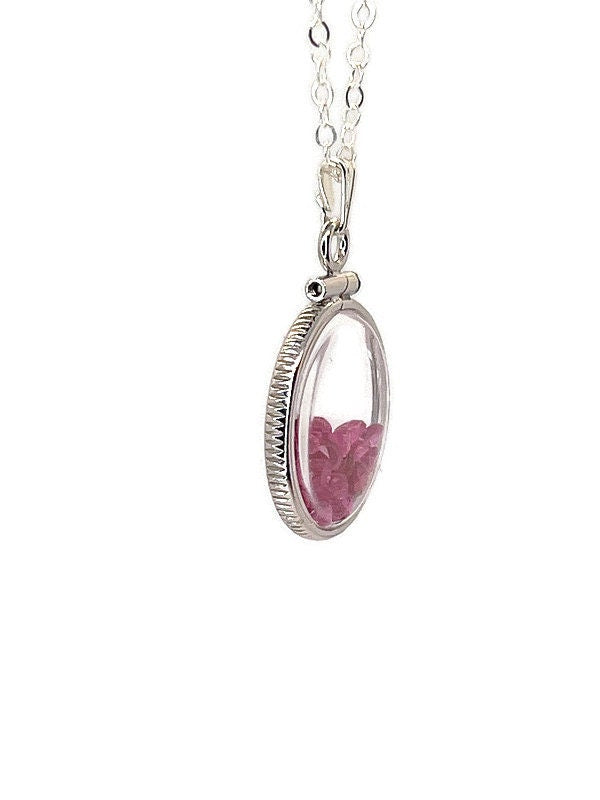 Handmade Dime size Sterling Silver Ruby Shaker Locket Lucite View Locket, Necklace, Beautiful JULY Birthstone. 2.5 TCW round cut rubies