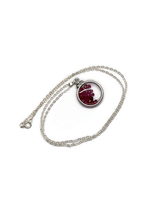 Handmade Dime size Sterling Silver Ruby Shaker Locket Lucite View Locket, Necklace, Beautiful JULY Birthstone. 2.5 TCW round cut rubies