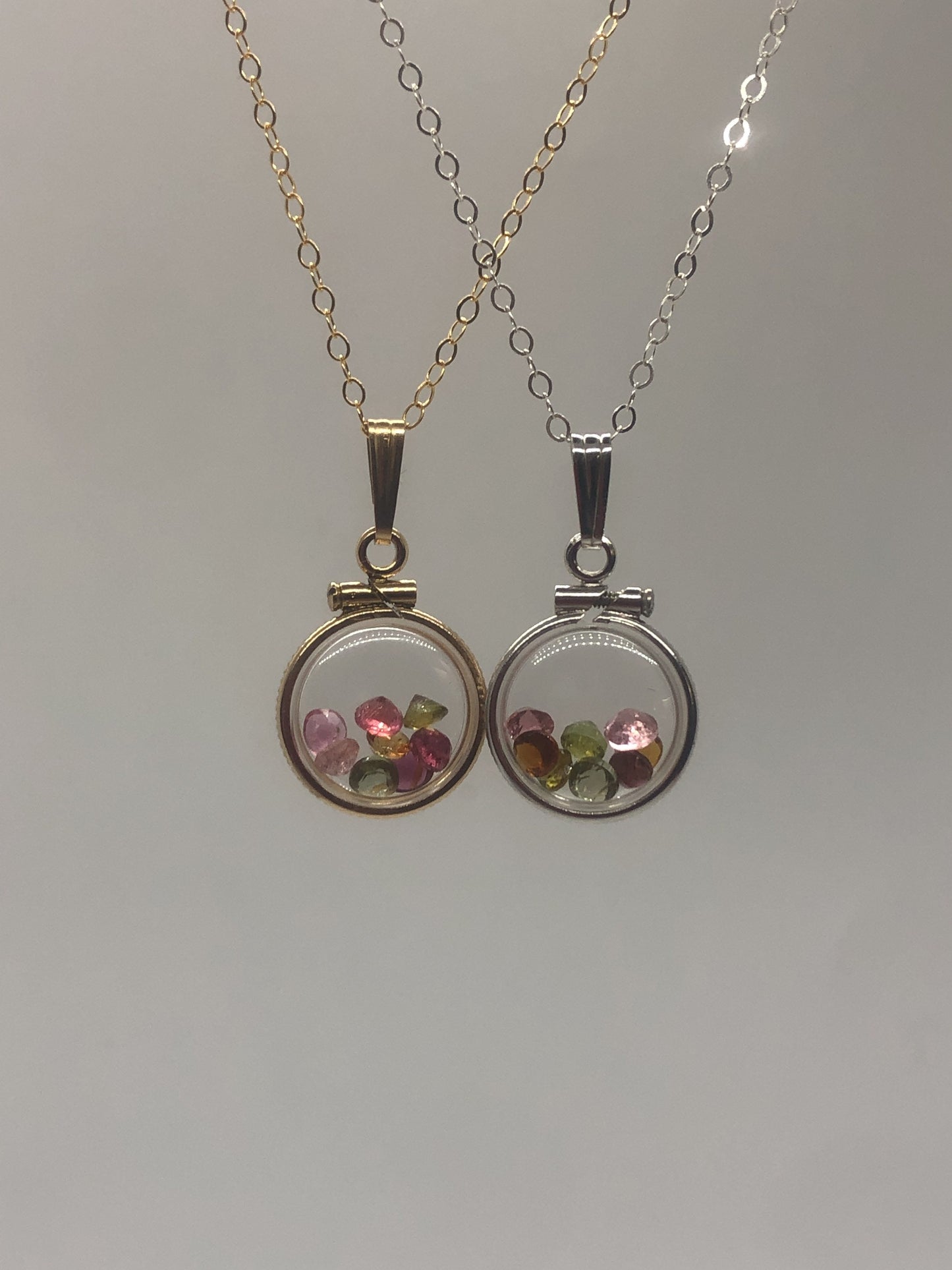 Diminutive .88 TCW Tourmaline Shaker Locket 14k gold filled or Sterling silver beautiful October Birthstone