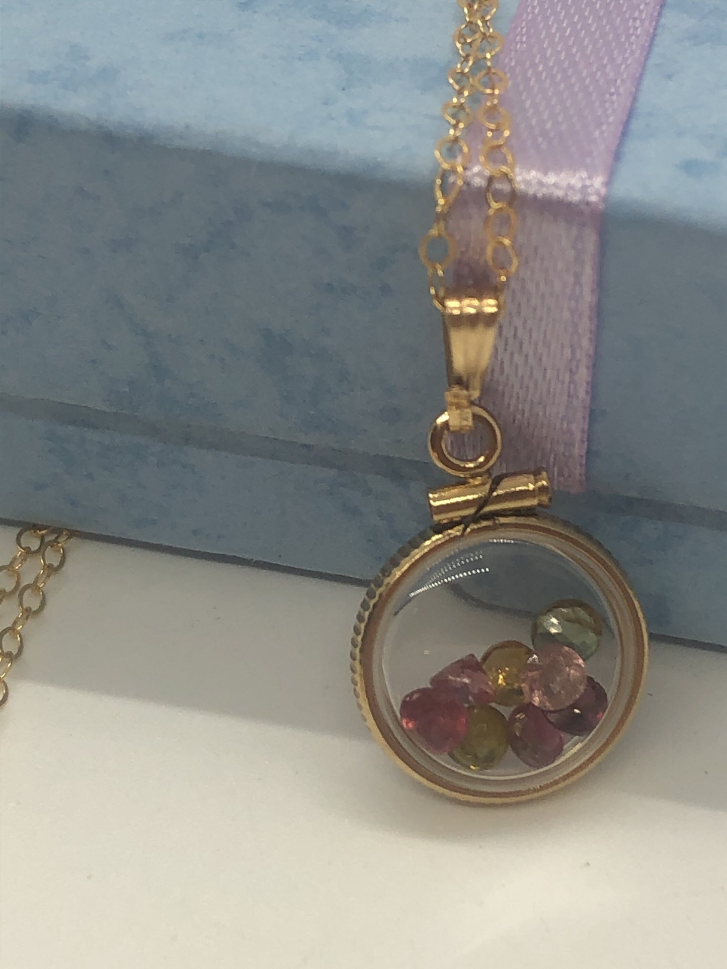 Diminutive .88 TCW Tourmaline Shaker Locket 14k gold filled or Sterling silver beautiful October Birthstone