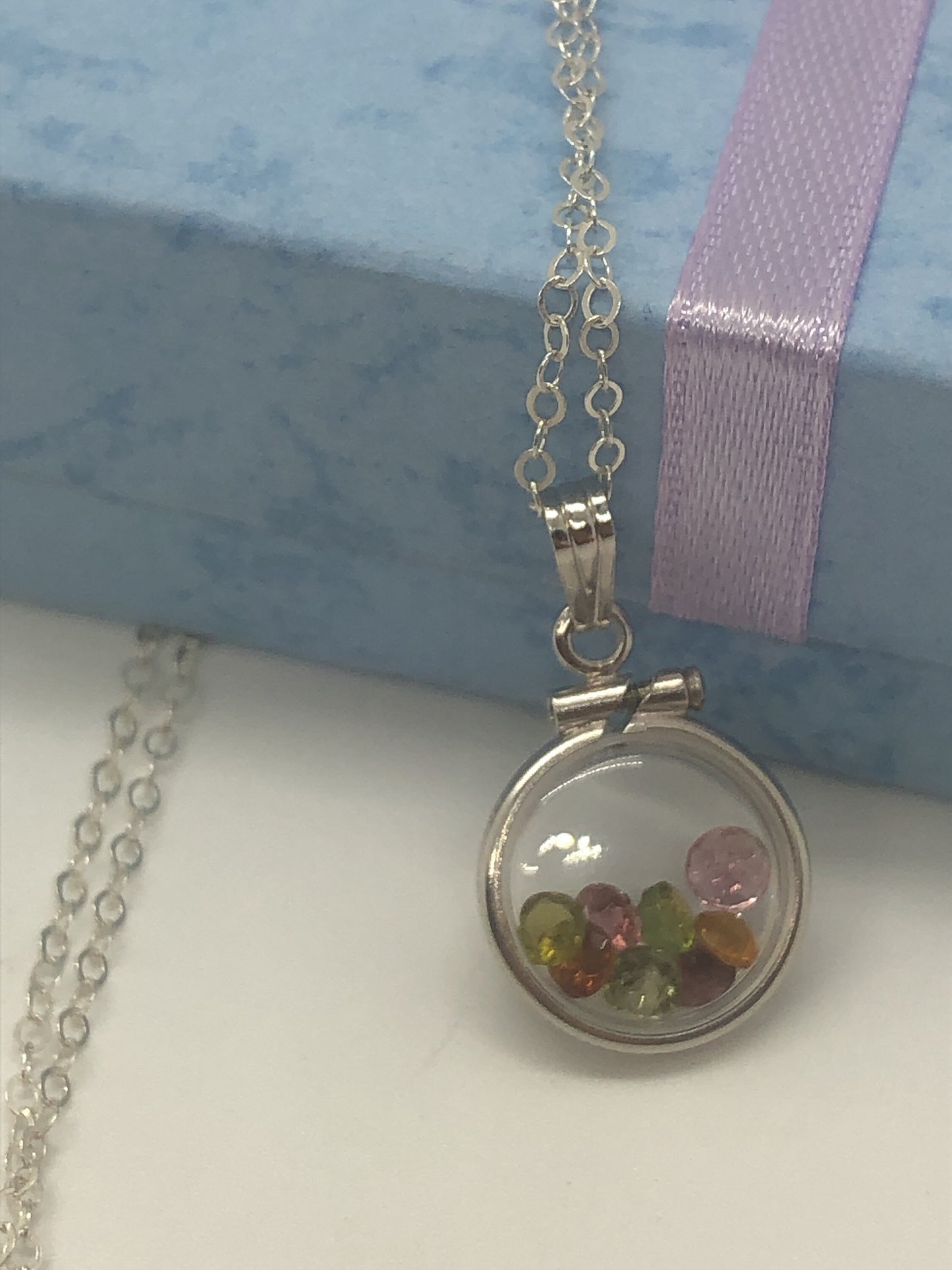Diminutive .88 TCW Tourmaline Shaker Locket 14k gold filled or Sterling silver beautiful October Birthstone