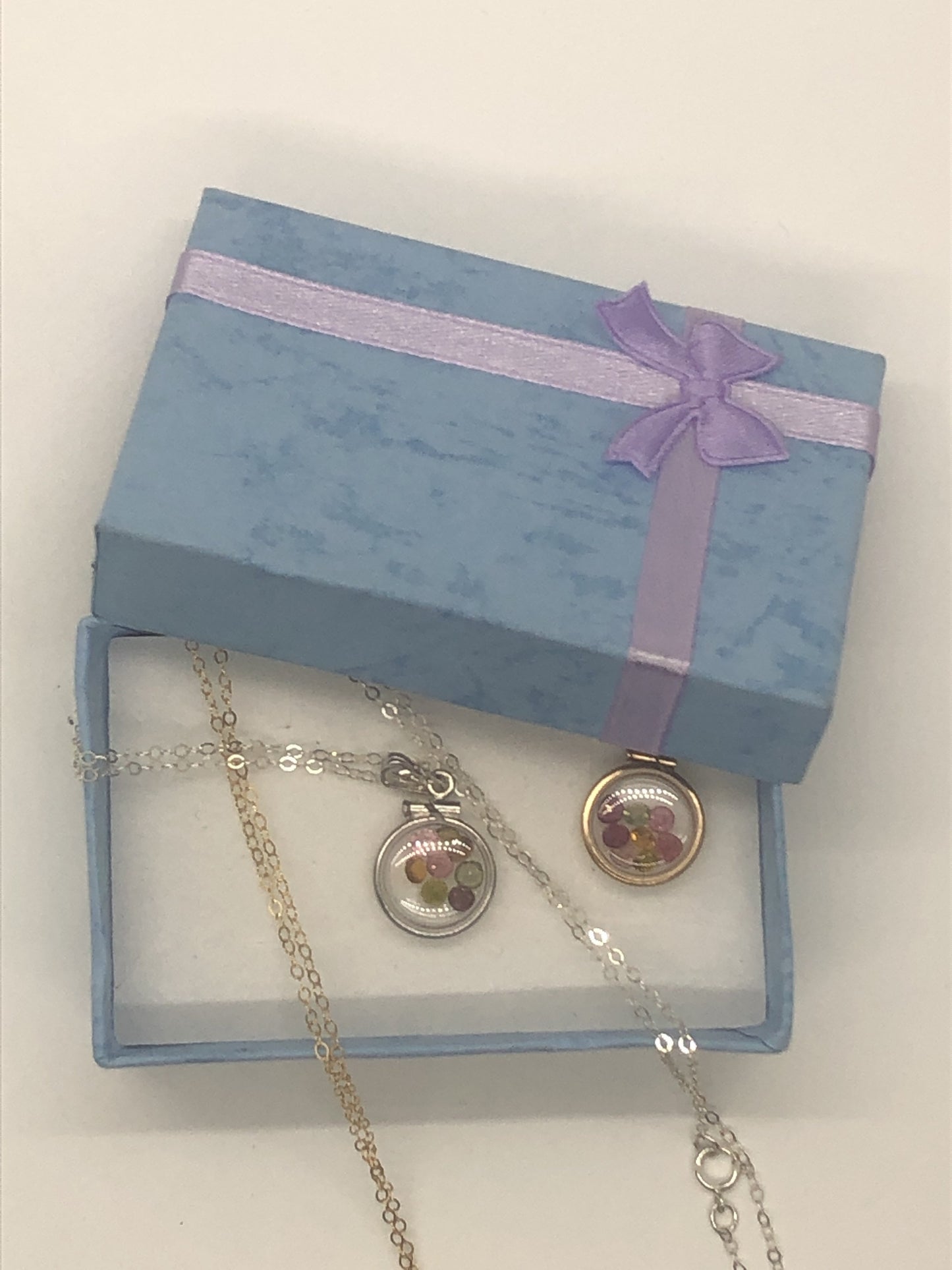 Diminutive .88 TCW Tourmaline Shaker Locket 14k gold filled or Sterling silver beautiful October Birthstone