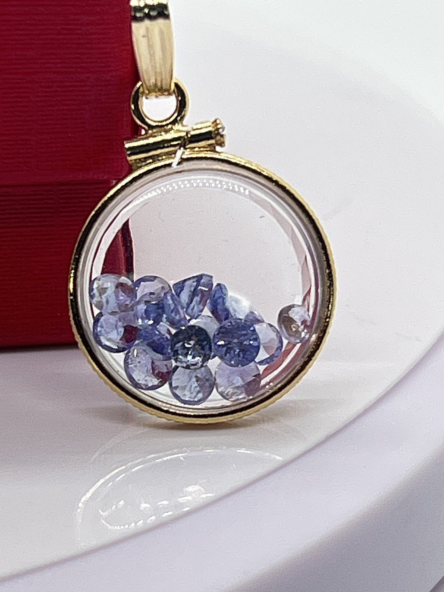 14k solid gold Tanzanite Diamond edge 16.5mm Handmade shaker Locket Reversible 2 CTW
