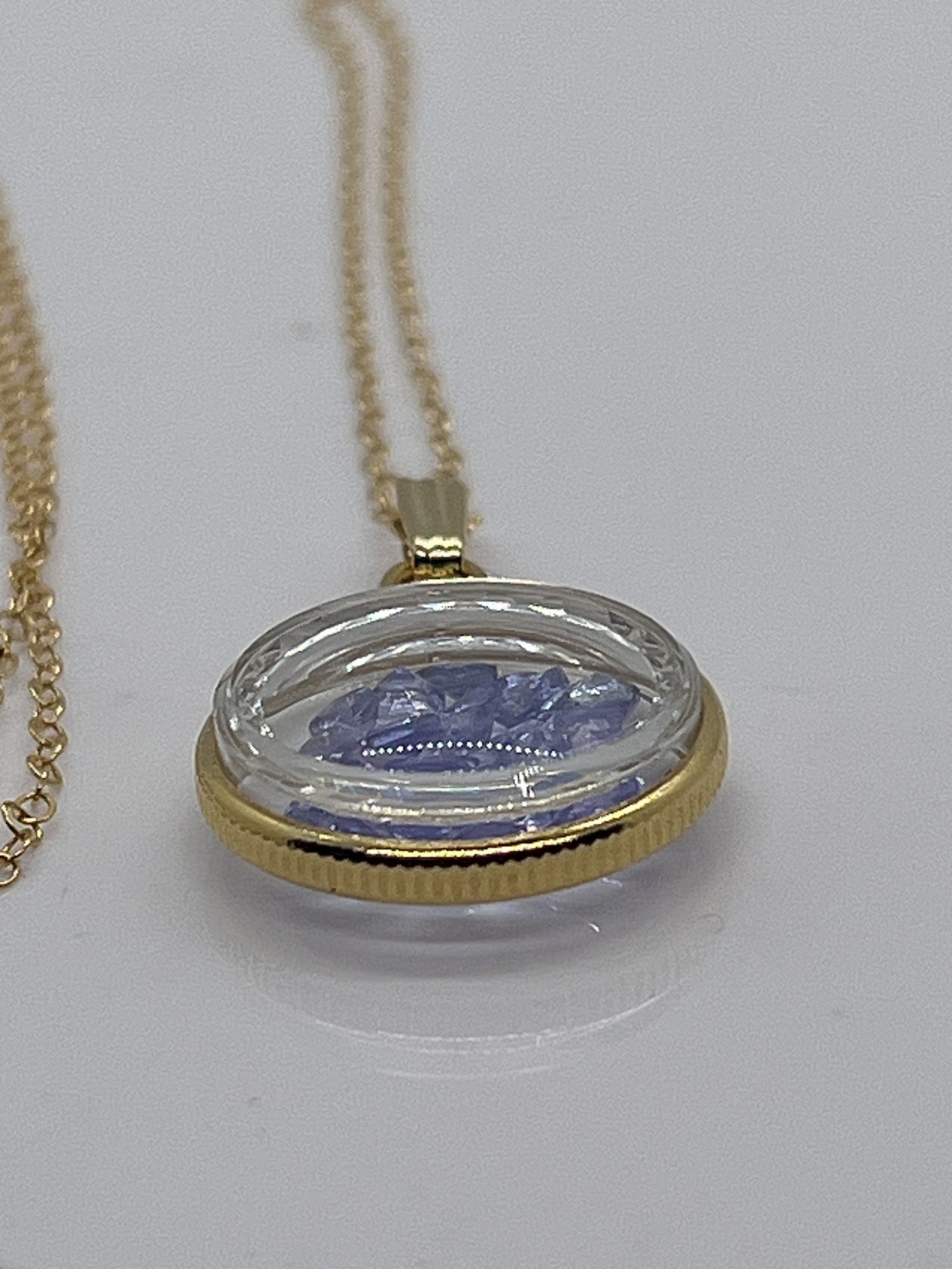 14k solid gold Tanzanite Diamond edge 16.5mm Handmade shaker Locket Reversible 2 CTW