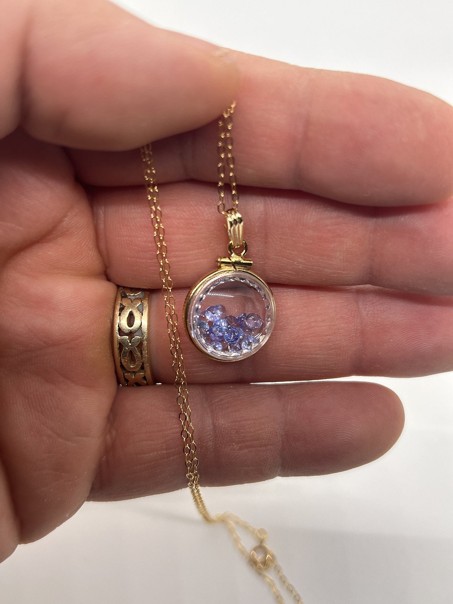 14k solid gold Tanzanite Diamond edge 16.5mm Handmade shaker Locket Reversible 2 CTW