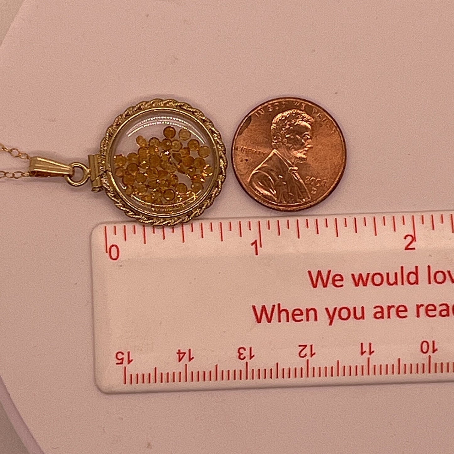 Hand Made 21 mm Nickel Size 14k Gold Filled Lucite Sapphire Shaker Locket With ROPE EDGE, September Birthstone.