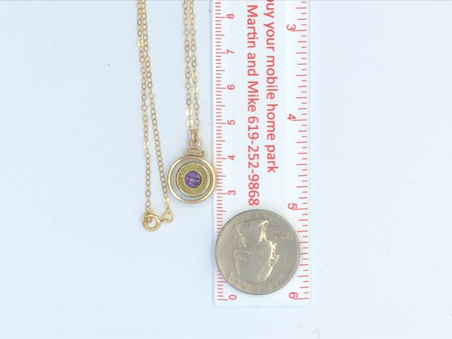 Handmade 14k gold filled 9mm bullet shaker locket, finished with 4 genuine Amethyst cut gems, February birthstone