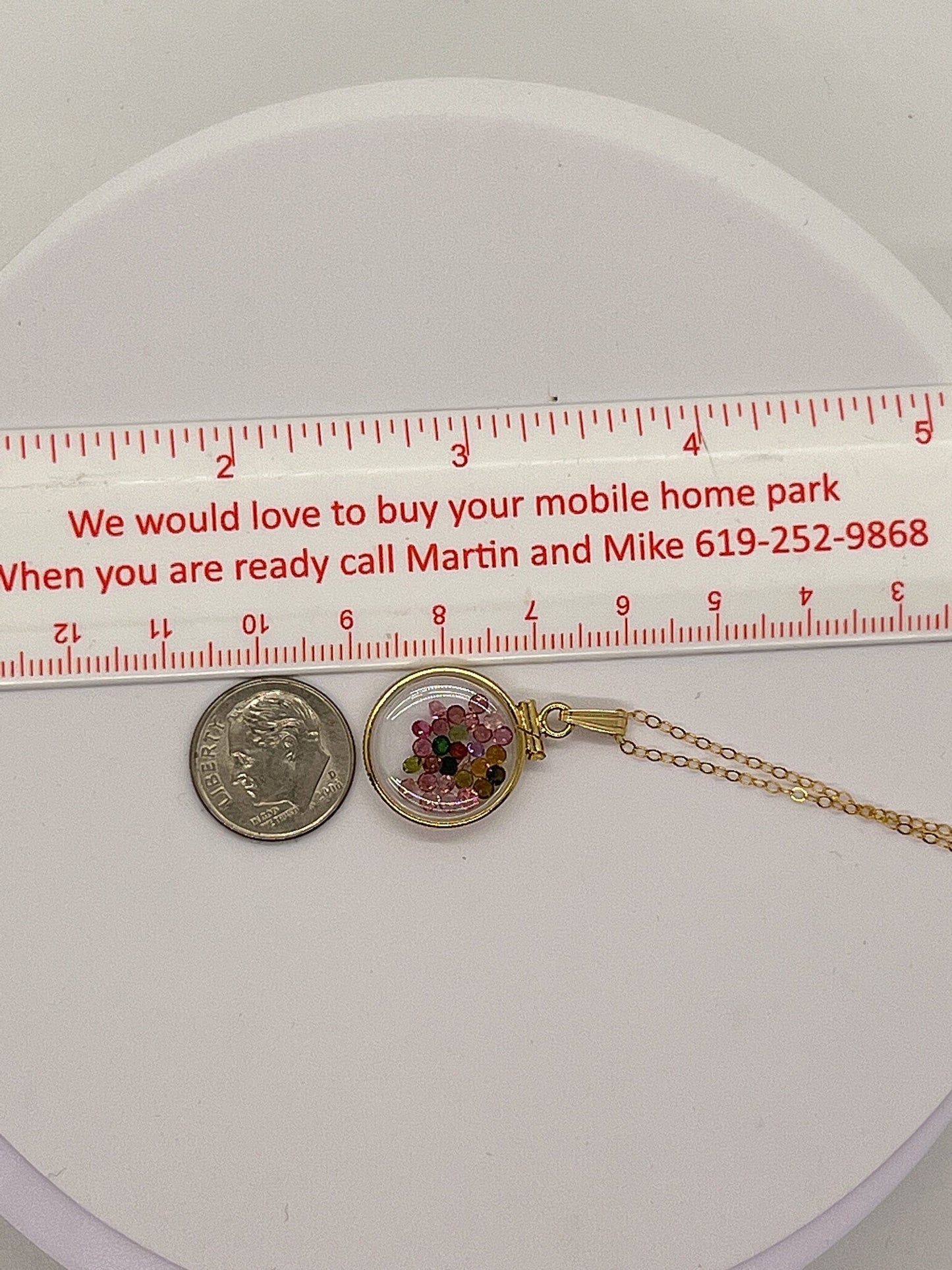 14k Solid Gold Handmade Dime size ruby, tanzanite, amethyst, emerald, peridot, citrine shaker locket Artistic series, beautiful mix