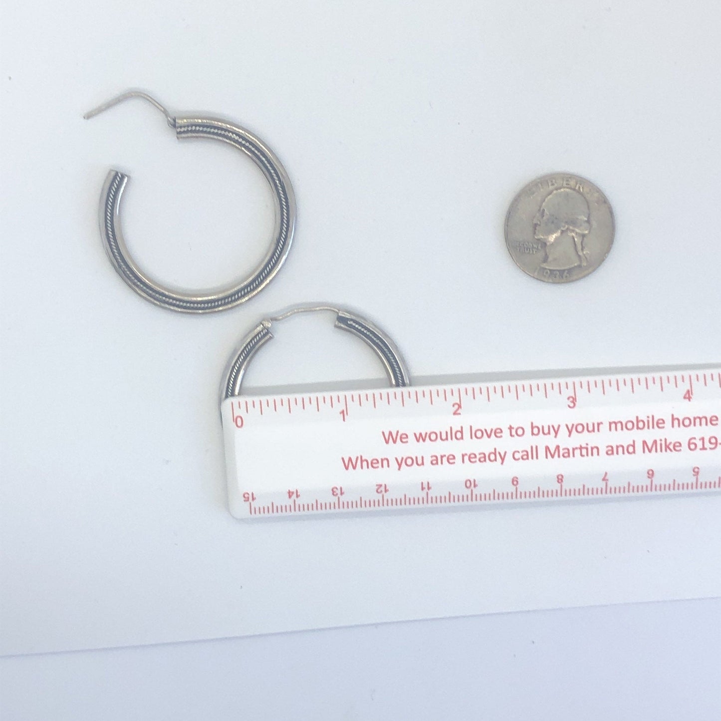 Large hoops Handmade Sterling Silver Earrings Indonesia, Vintage old stock, Beautiful and massive