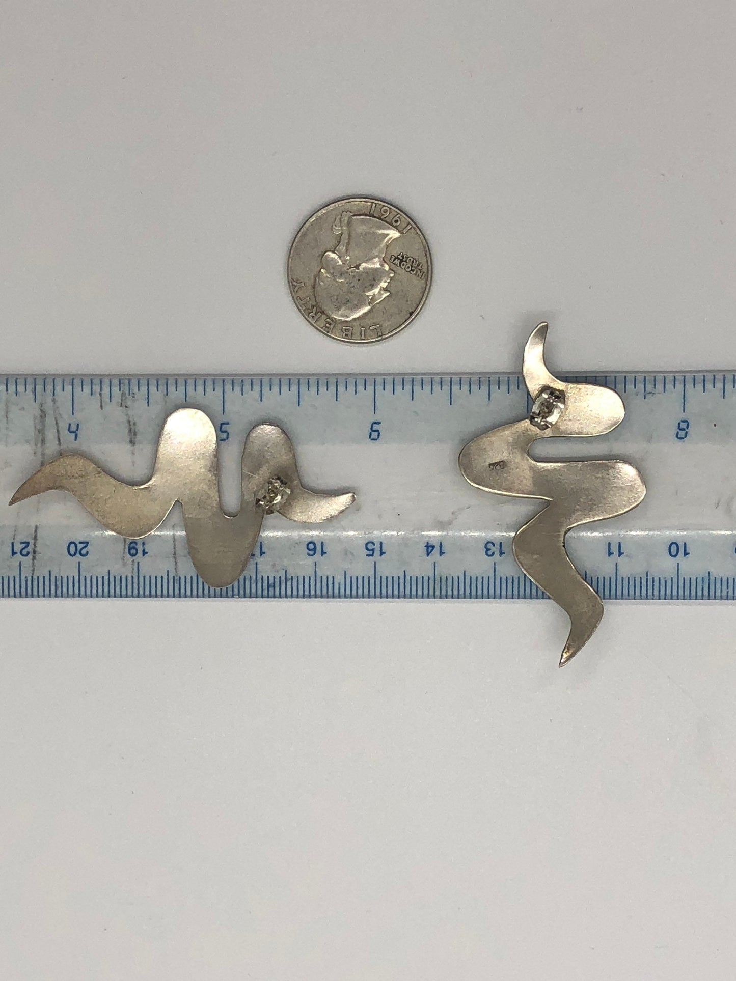 Large Vintage Handmade Sterling Silver Earrings Indonesia, Vintage old stock, Beautiful Movement design