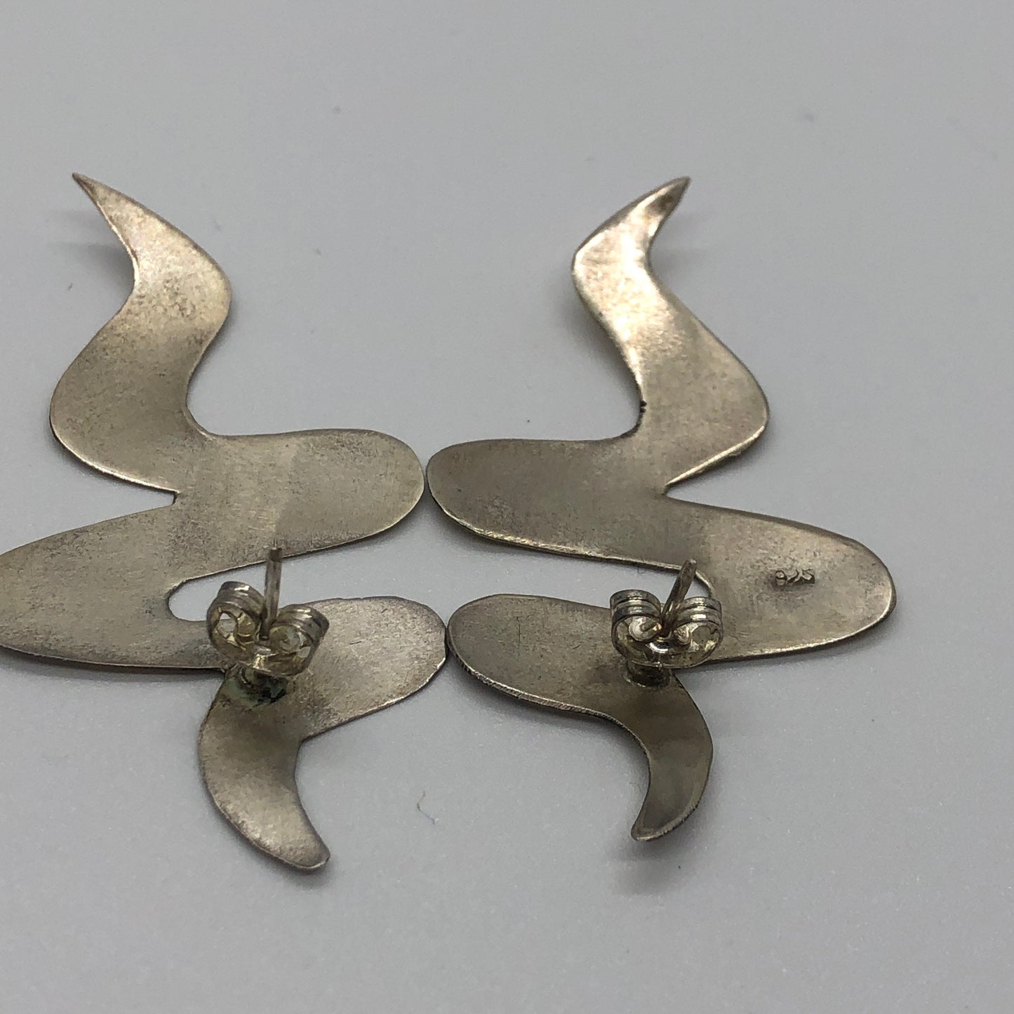 Large Vintage Handmade Sterling Silver Earrings Indonesia, Vintage old stock, Beautiful Movement design