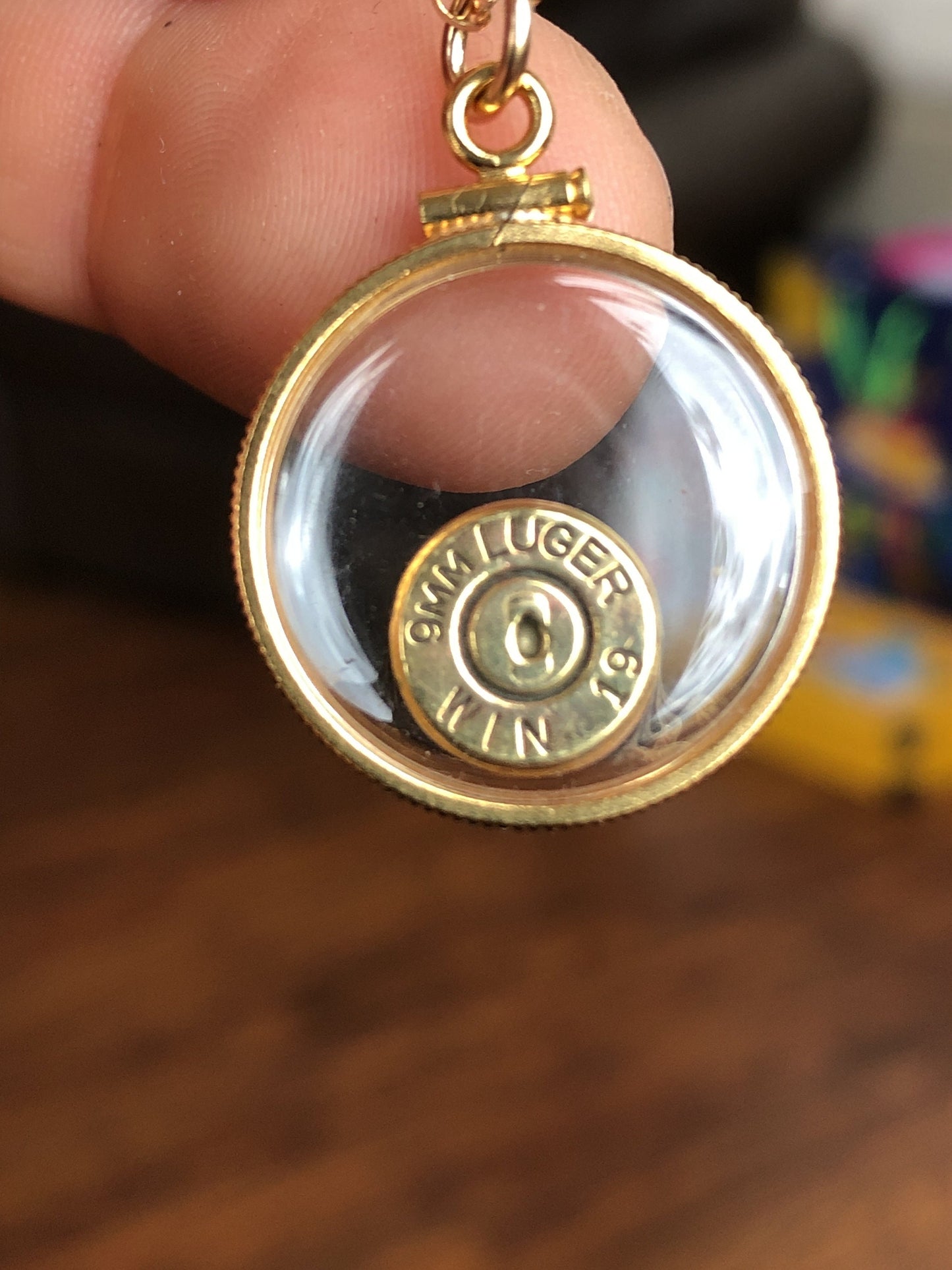 9mm bullet necklace, back to back view locket, 14k gold filled locket-new