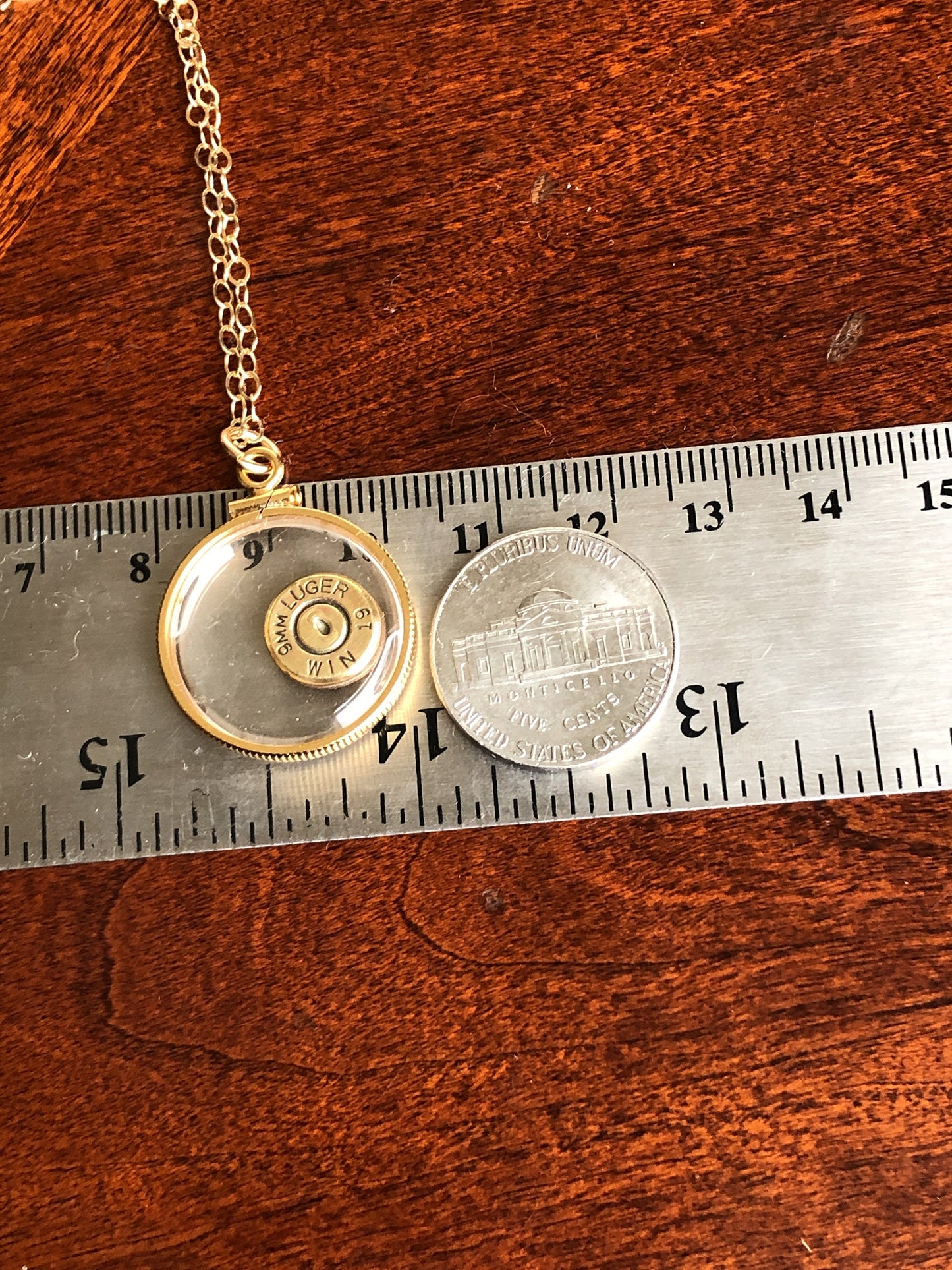 9mm bullet necklace, back to back view locket, 14k gold filled locket-new