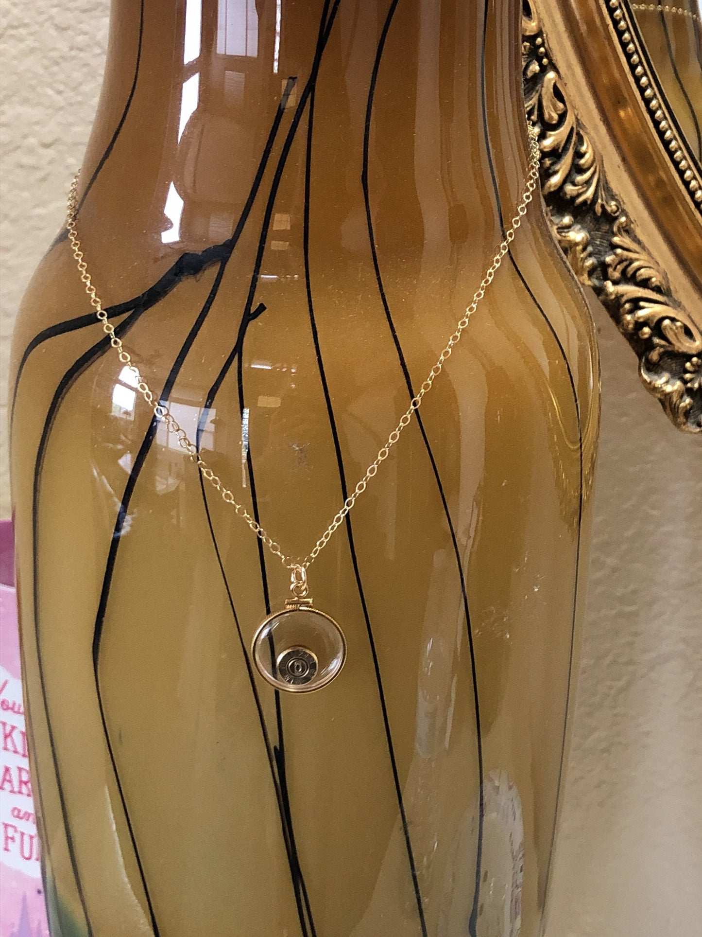 9mm bullet necklace, back to back view locket, 14k gold filled locket-new