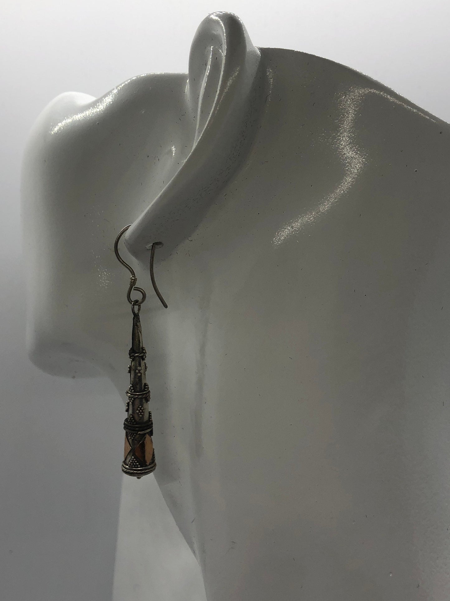 Vintage Hand made Indonesian Sterling Silver with Gold Wash Earrings, Large, new old stock, Ornate