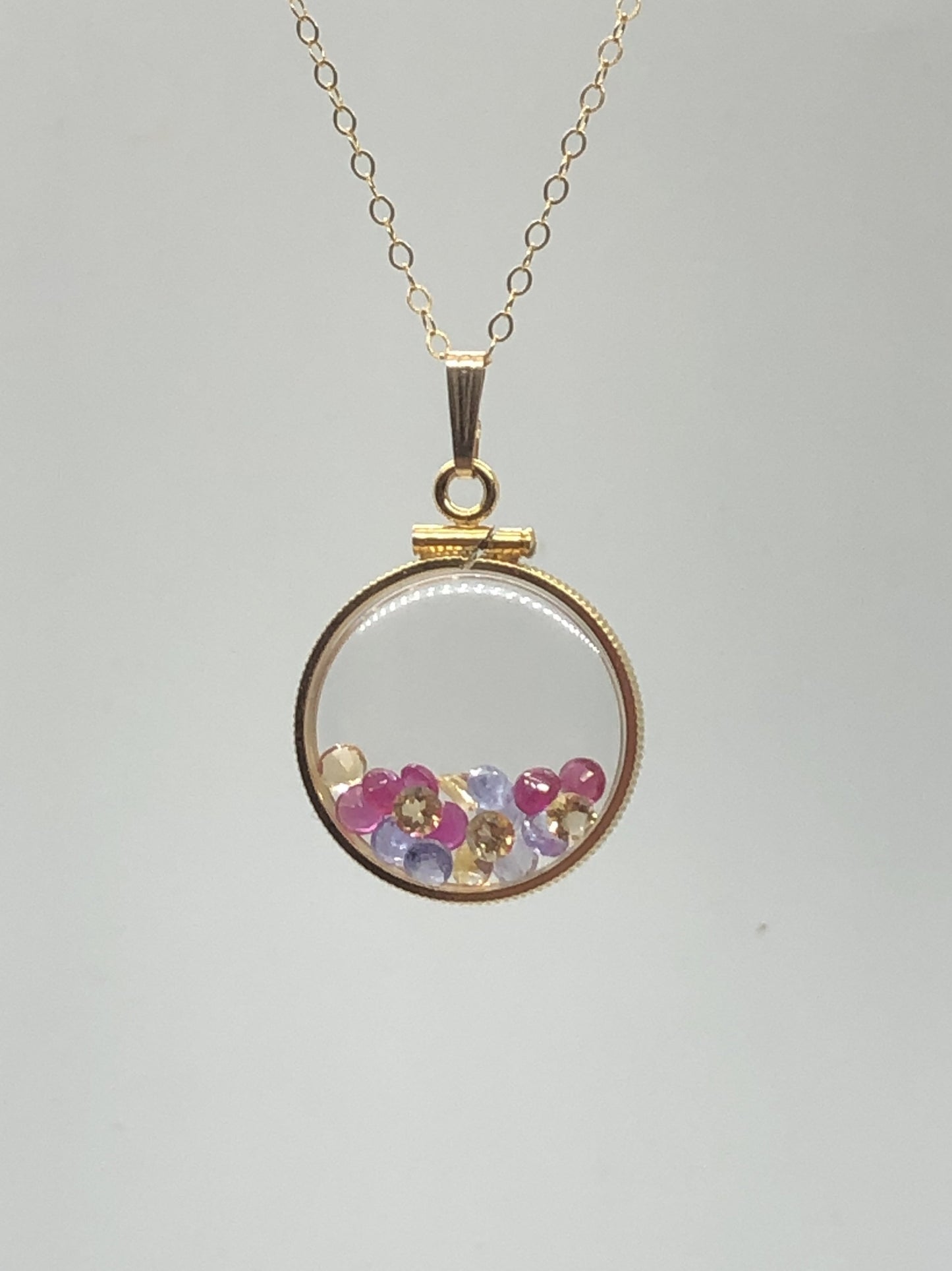14k gold filled handmade Ruby, Tanzanite, Citrine Shaker Locket and shaker locket earring Set, candy